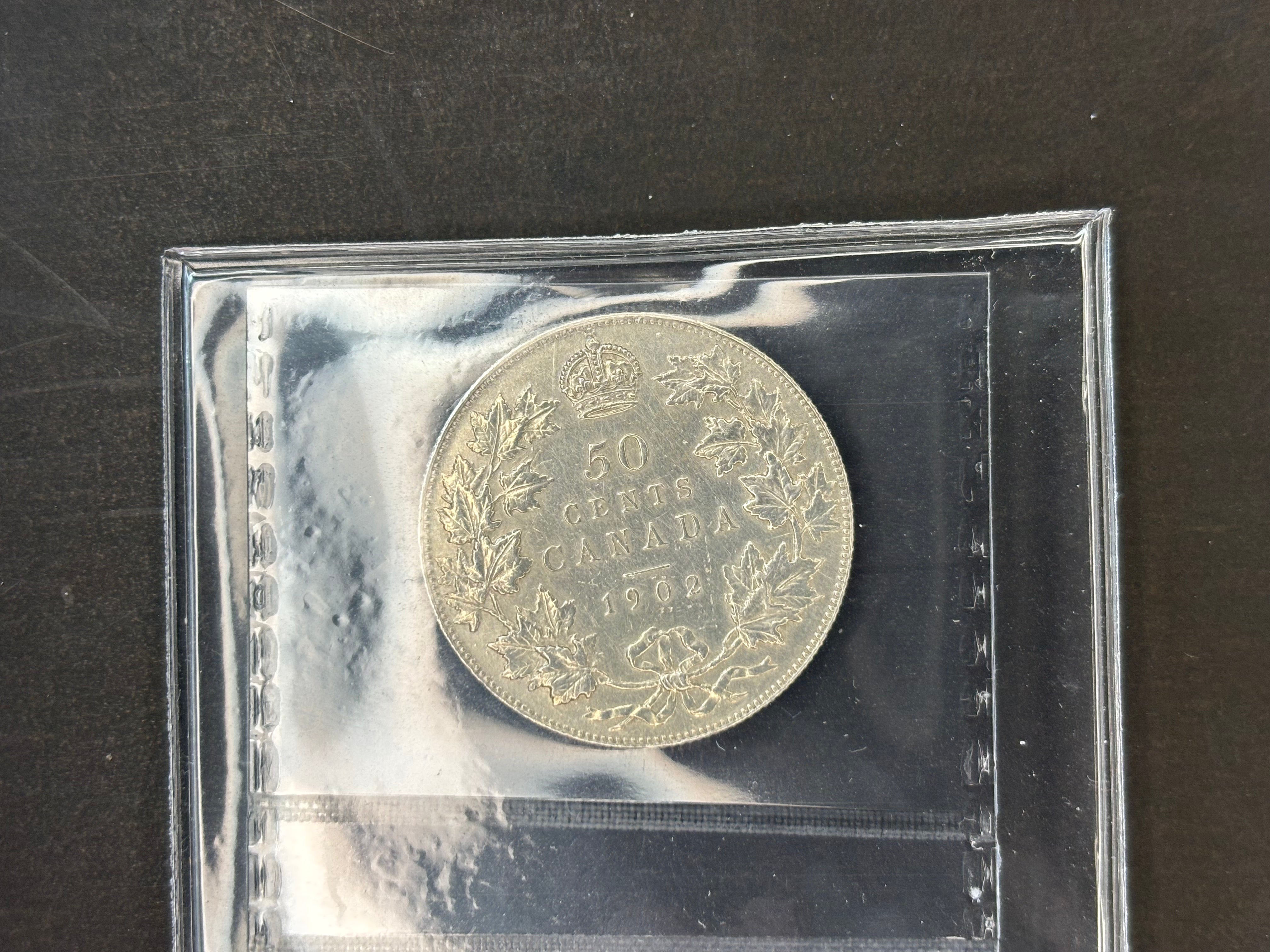 Pièce de monnaie canadienne en argent - 50 cents - 1902 Nettoyée / ICCS AU50