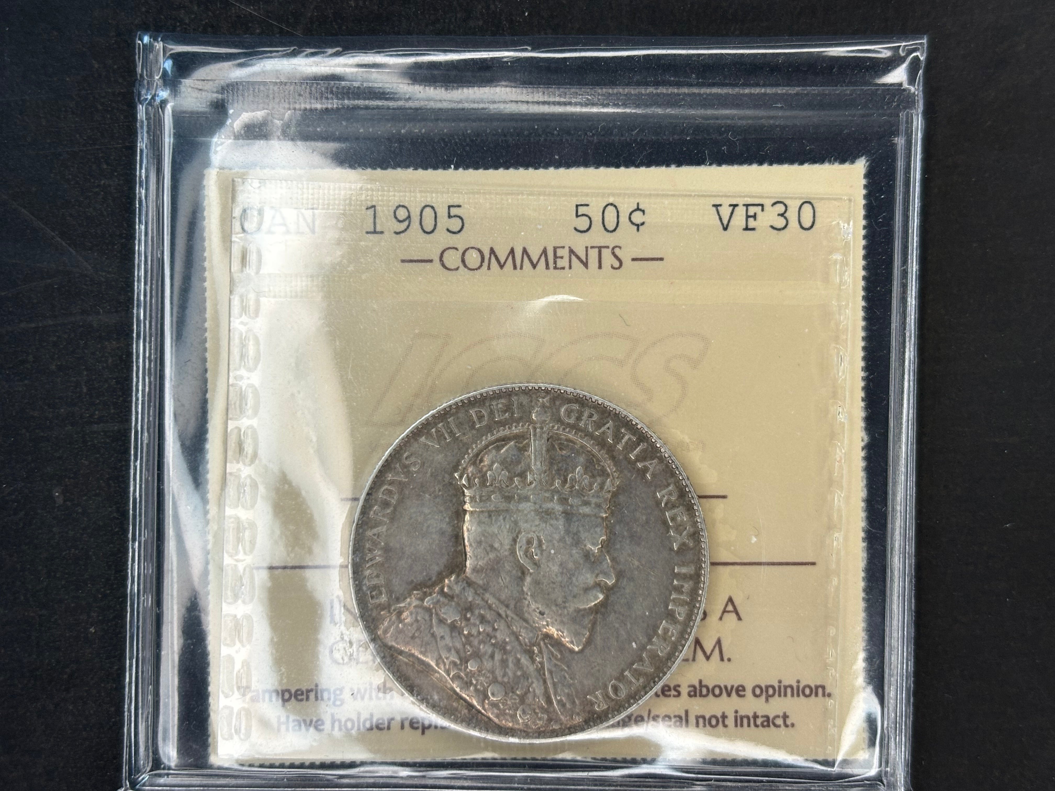 Pièce de monnaie en argent du Canada - 50 cents - 1905 / ICCS VF30
