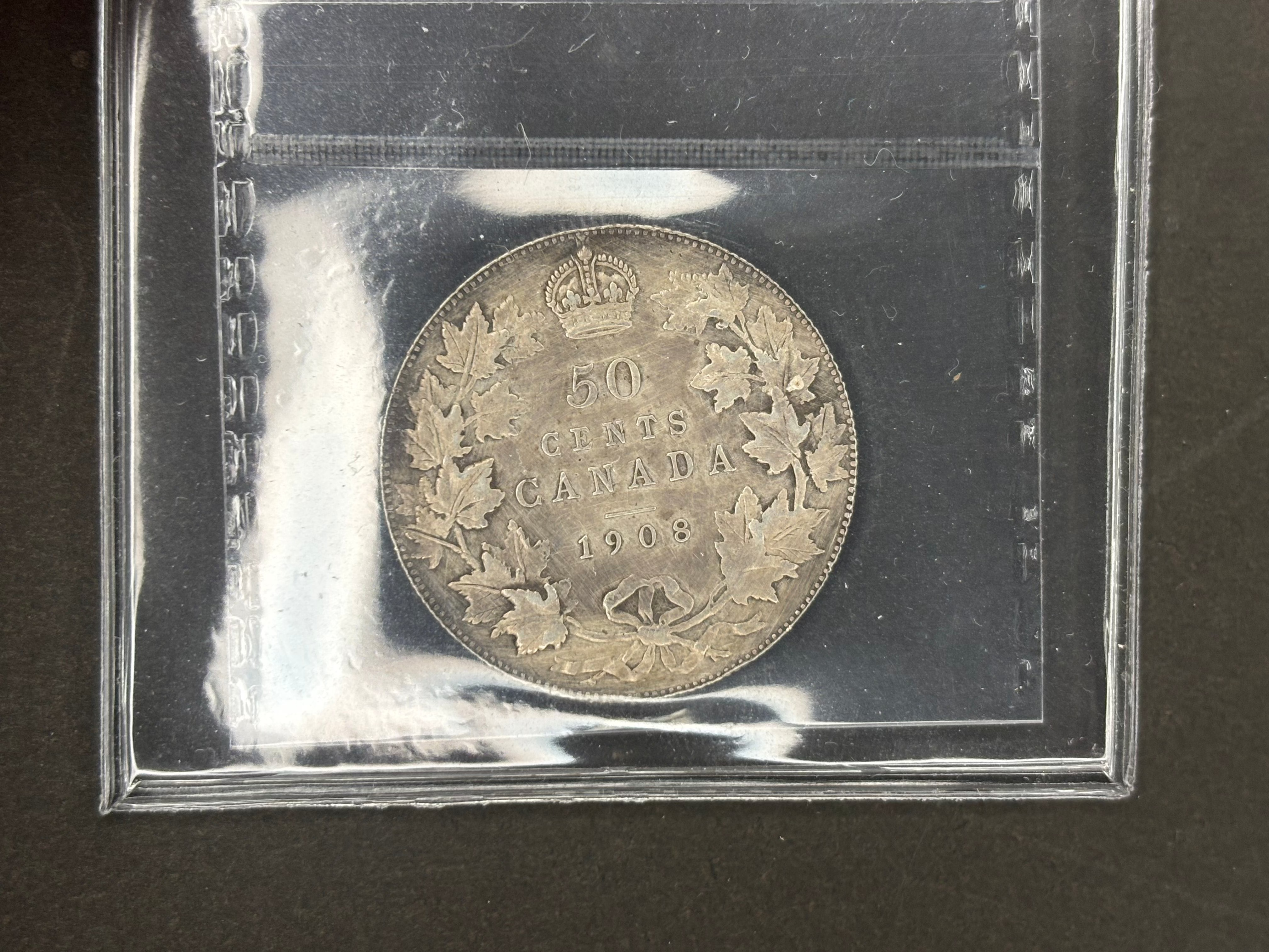 Pièce de monnaie canadienne en argent - 50 cents - 1908 Nettoyée / ICCS EF40