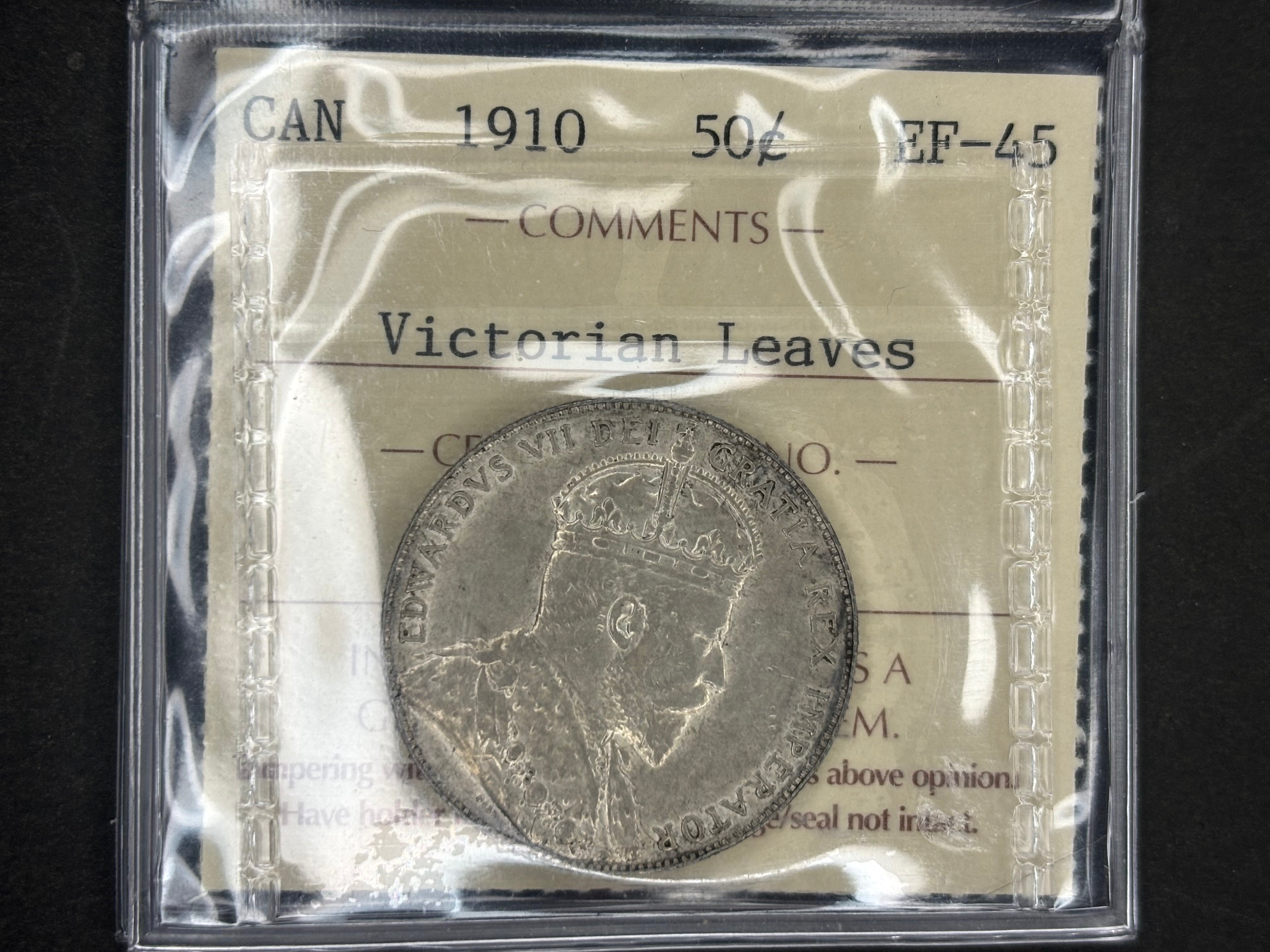 Pièce de monnaie en argent du Canada - 50 cents - 1910, époque victorienne / ICCS EF45