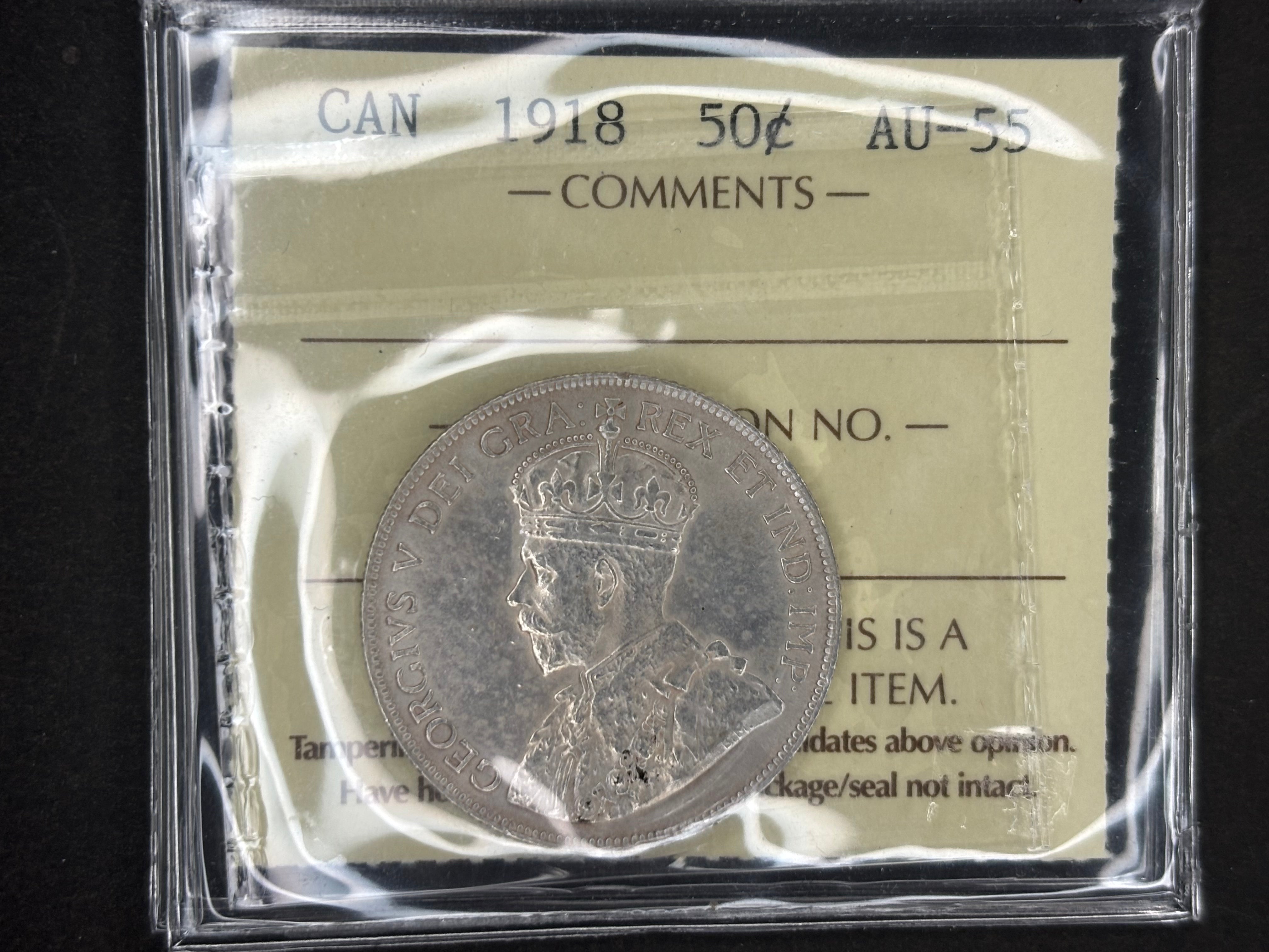 Pièce d'argent du Canada - 50 cents - 1918 / ICCS AU55