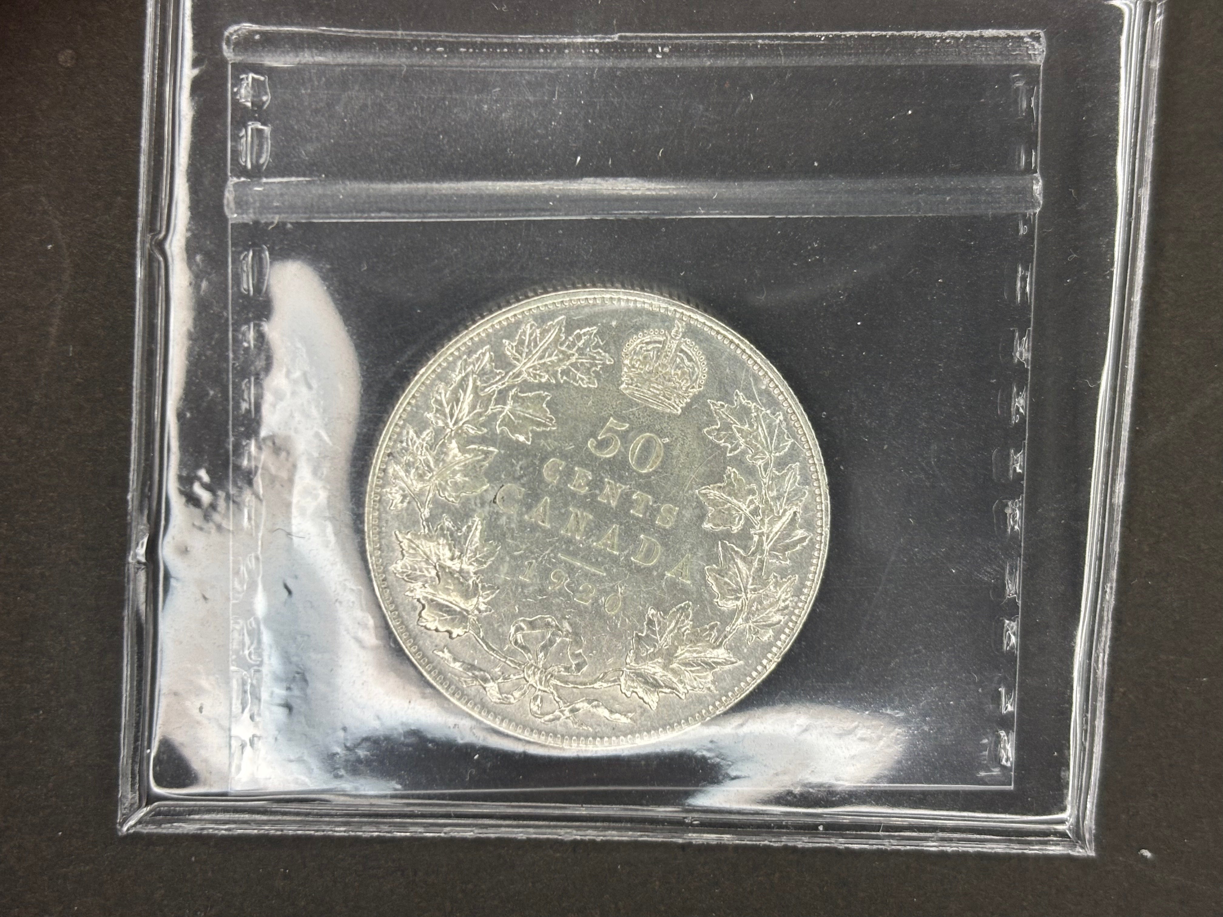 Pièce de monnaie en argent du Canada - 50 cents - 1920, format étroit / ICCS VF30