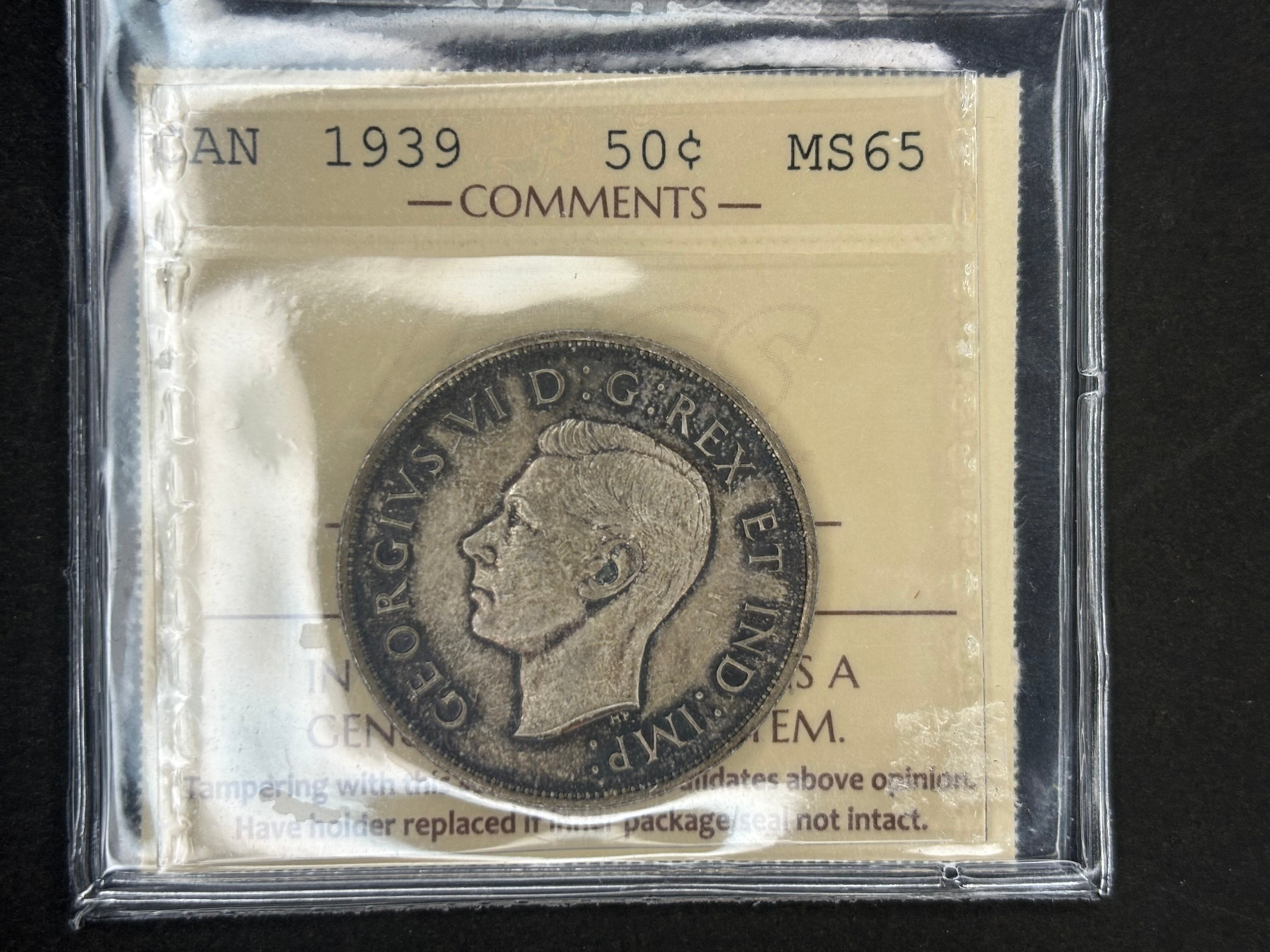 Pièce de monnaie en argent du Canada - 50 cents - 1939 / ICCS MS65