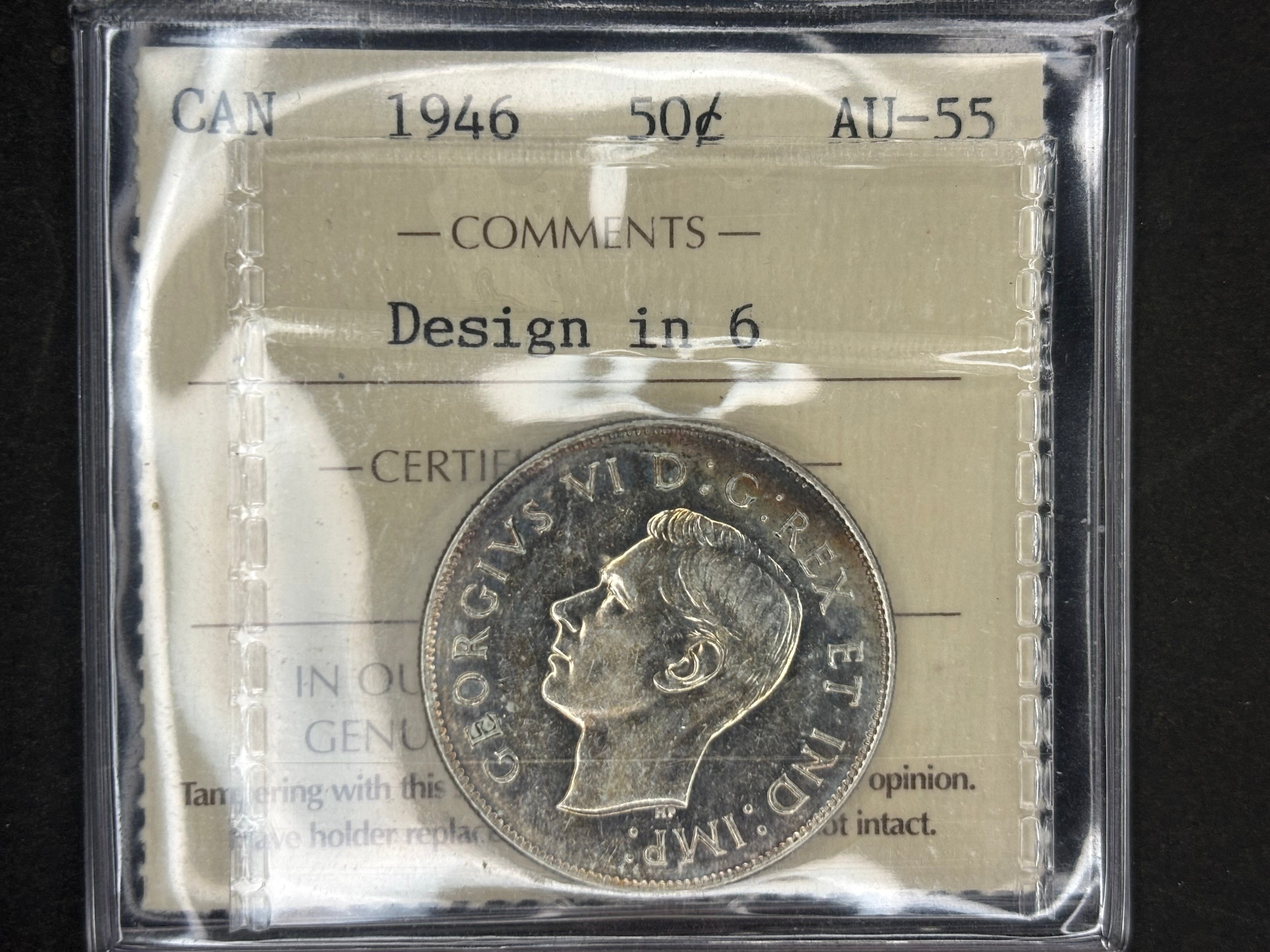 Pièce de monnaie en argent du Canada - 50 cents - Modèle de 1946 / ICCS AU55