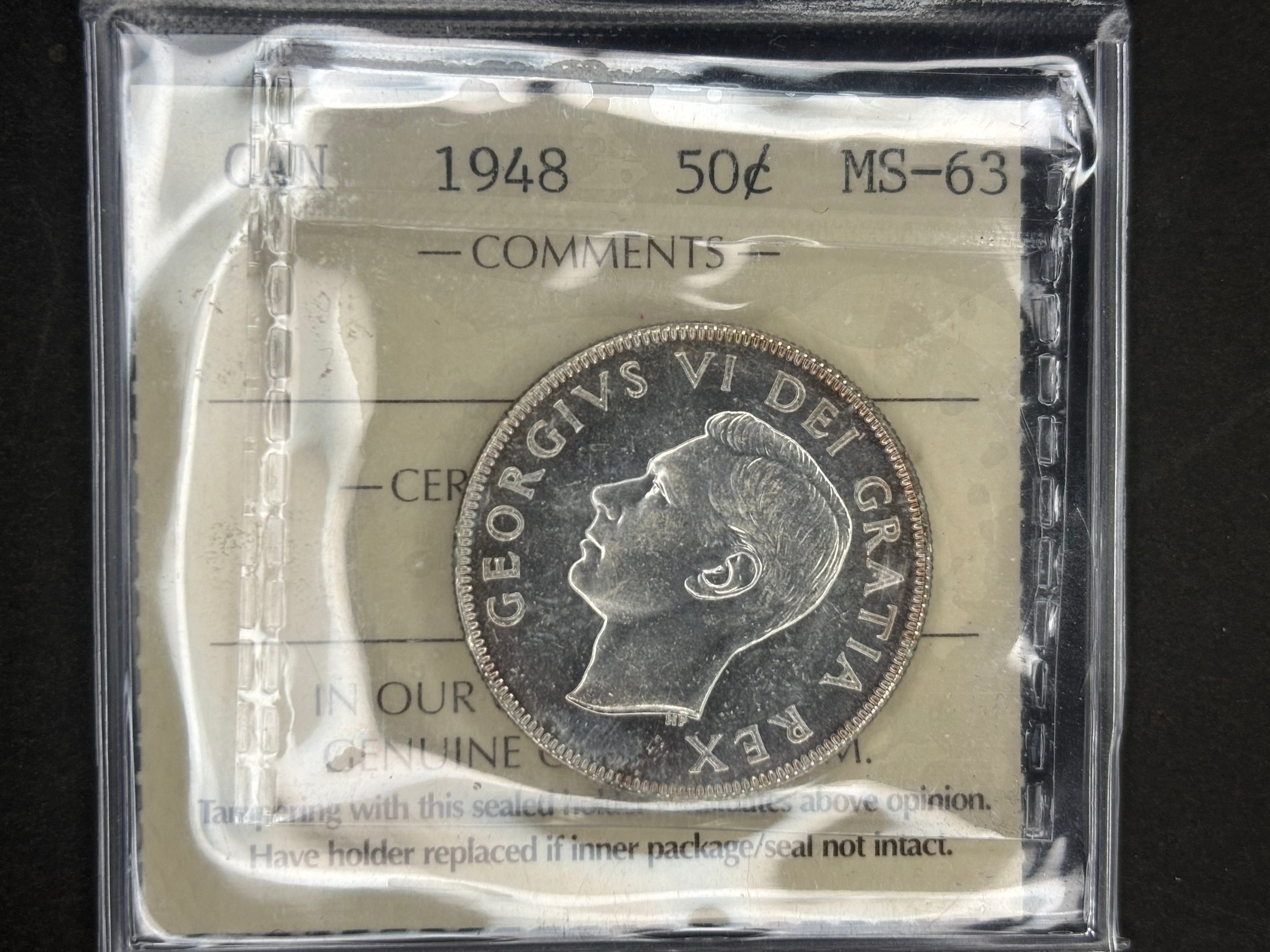 Pièce de monnaie en argent du Canada - 50 cents - 1948 / ICCS MS63