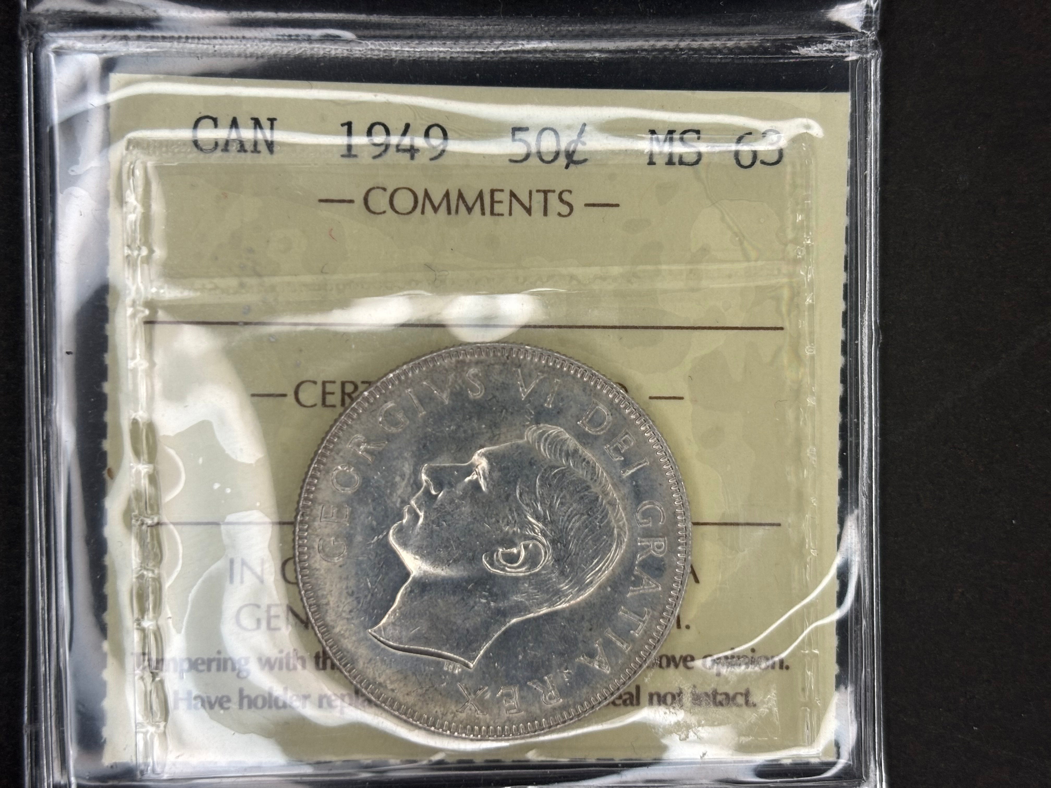 Pièce de monnaie en argent du Canada - 50 cents - 1949 / ICCS MS63