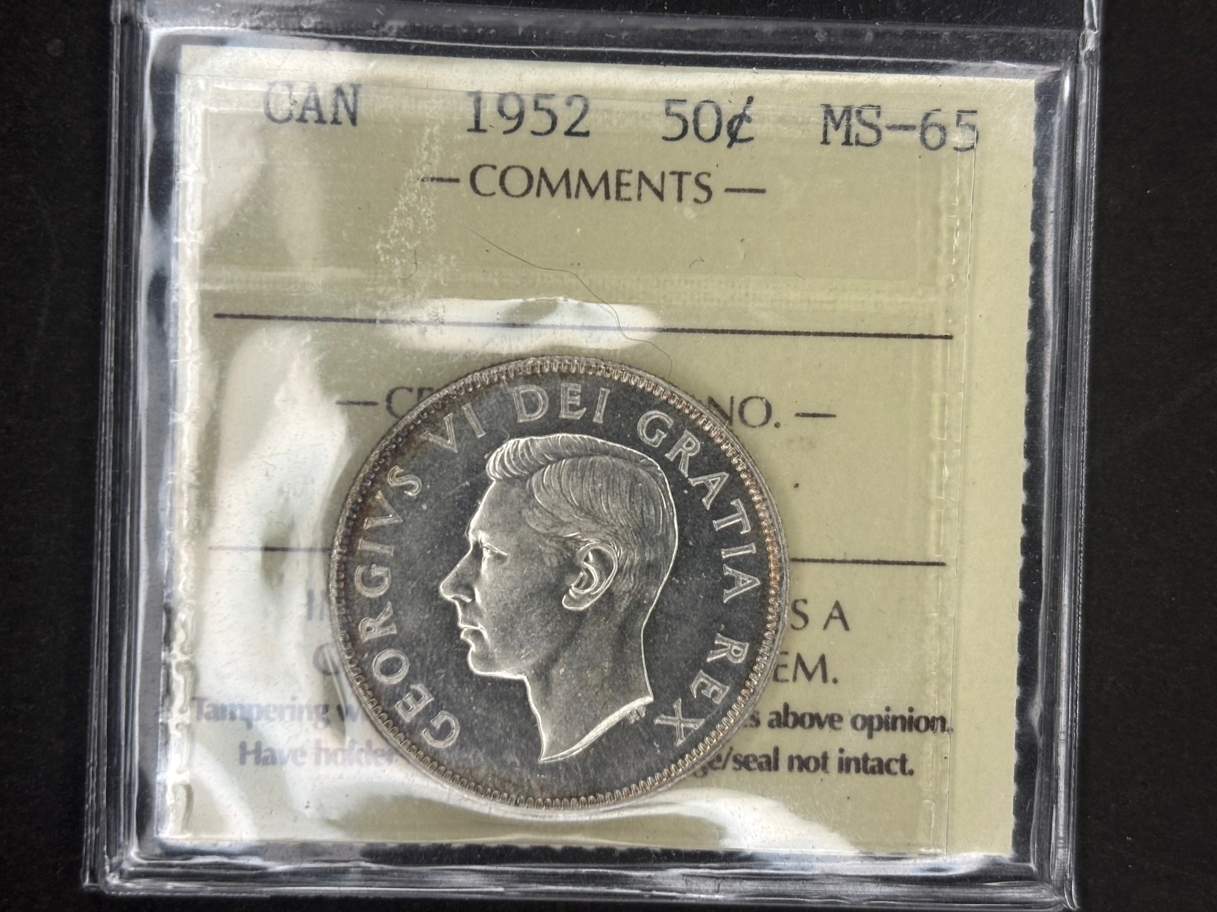 Pièce de monnaie en argent du Canada - 50 cents - 1952 / ICCS MS65
