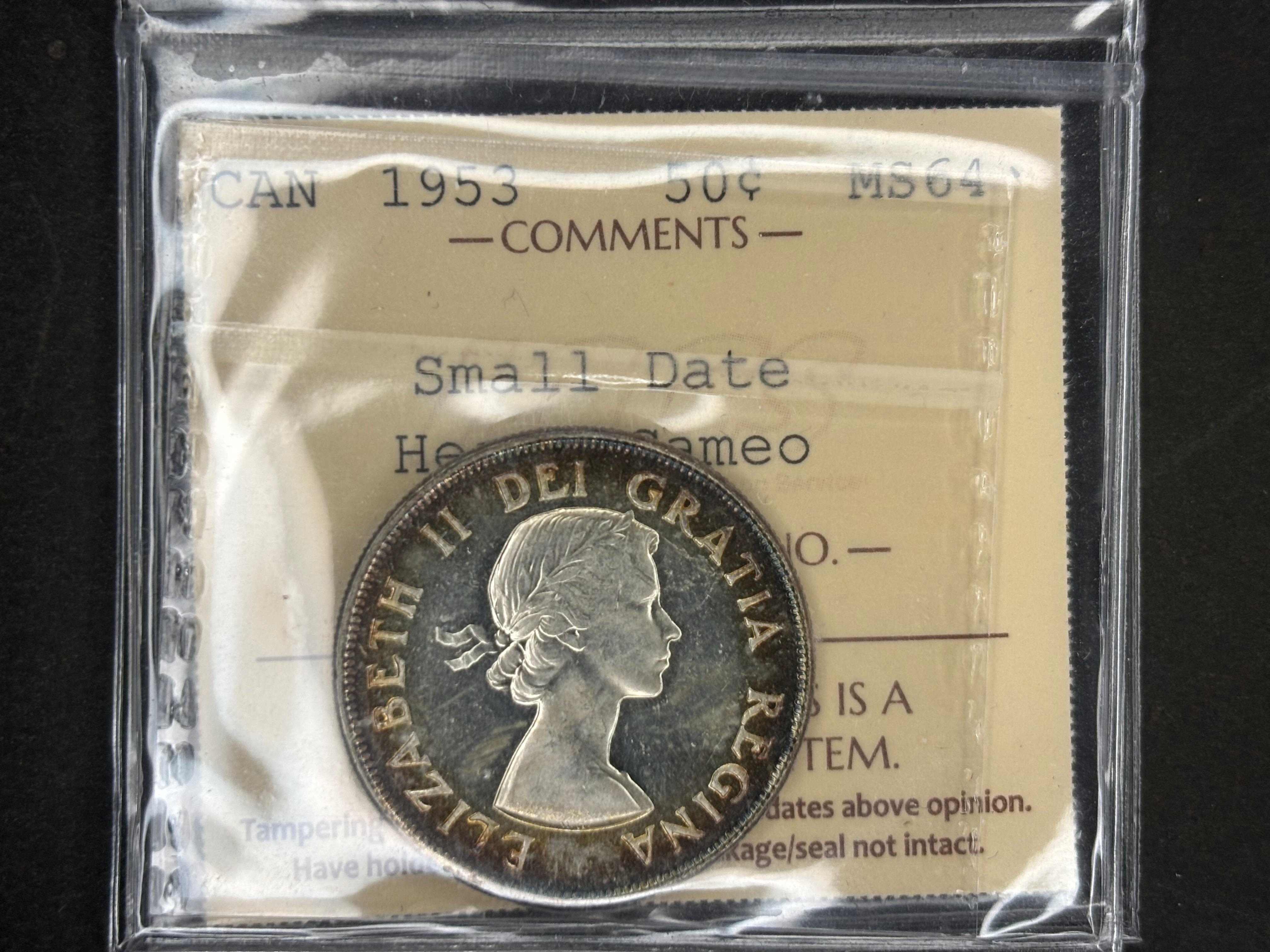 Pièce de monnaie en argent du Canada - 50 cents - 1953 SD Heavy Cameo / ICCS MS65