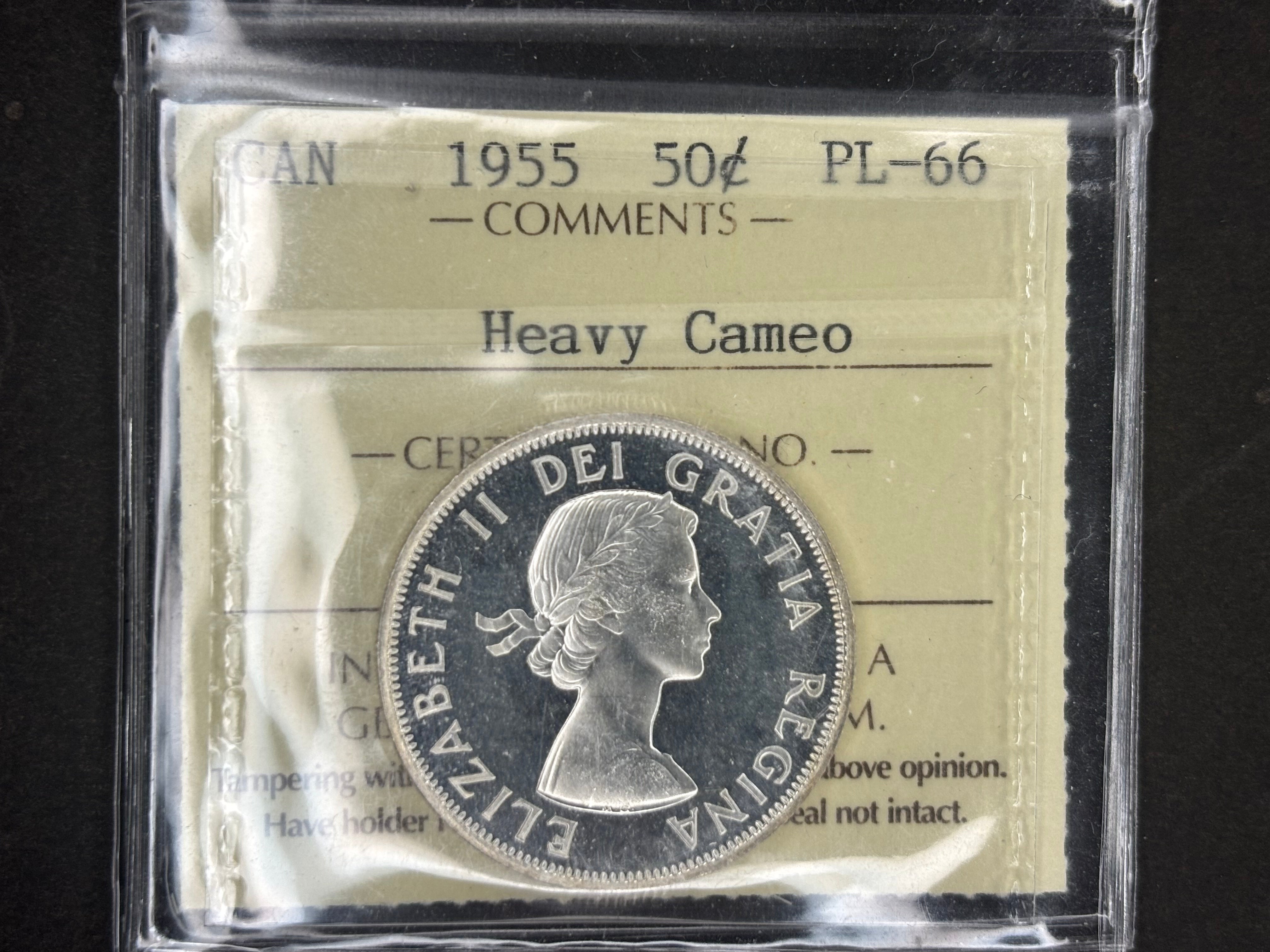 Canada Silver Coin - 50 cents - 1955 Heavy Cameo / ICCS PL66