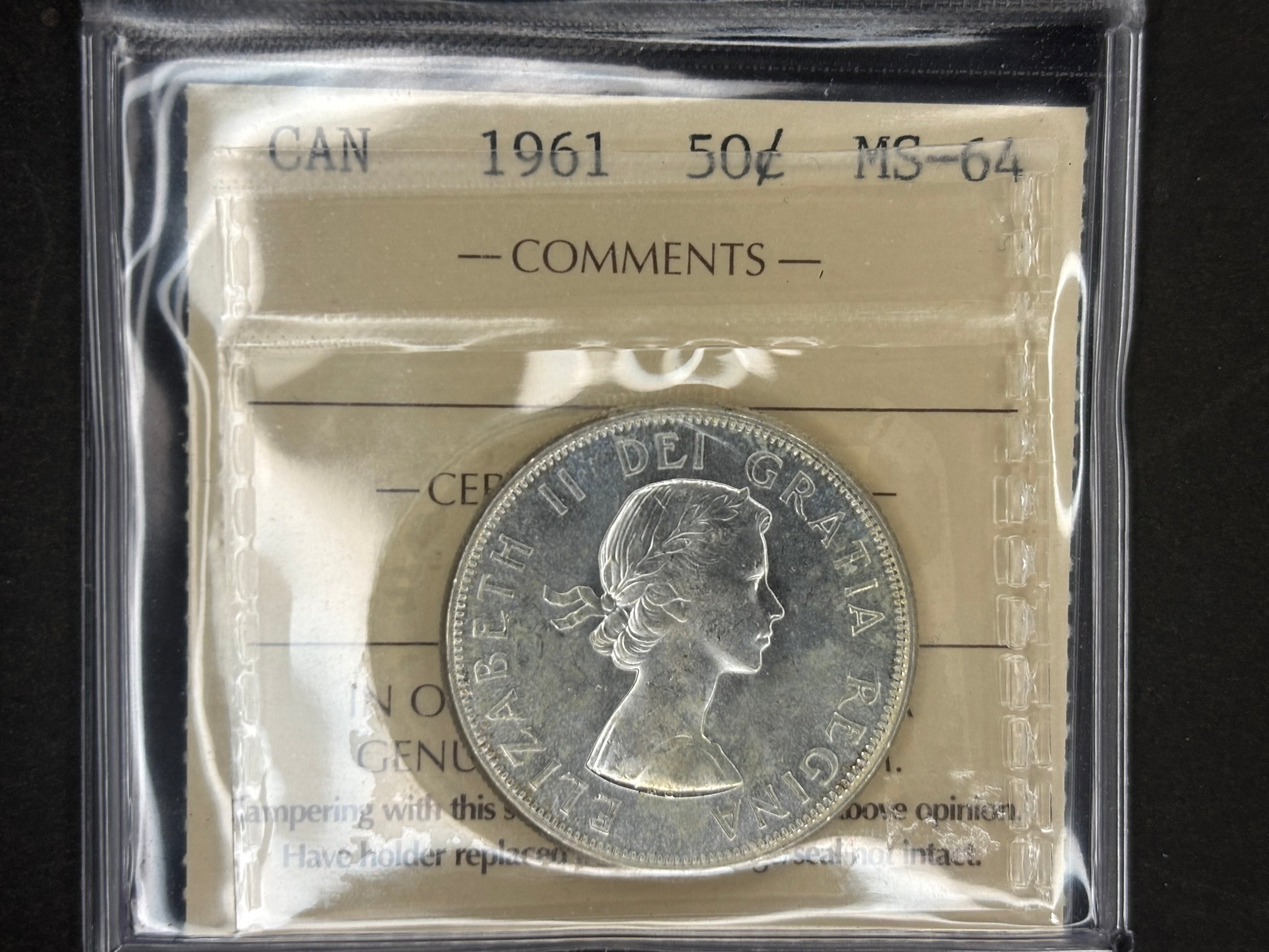 Canada Silver Coin - 50 cents - 1961 / ICCS MS64