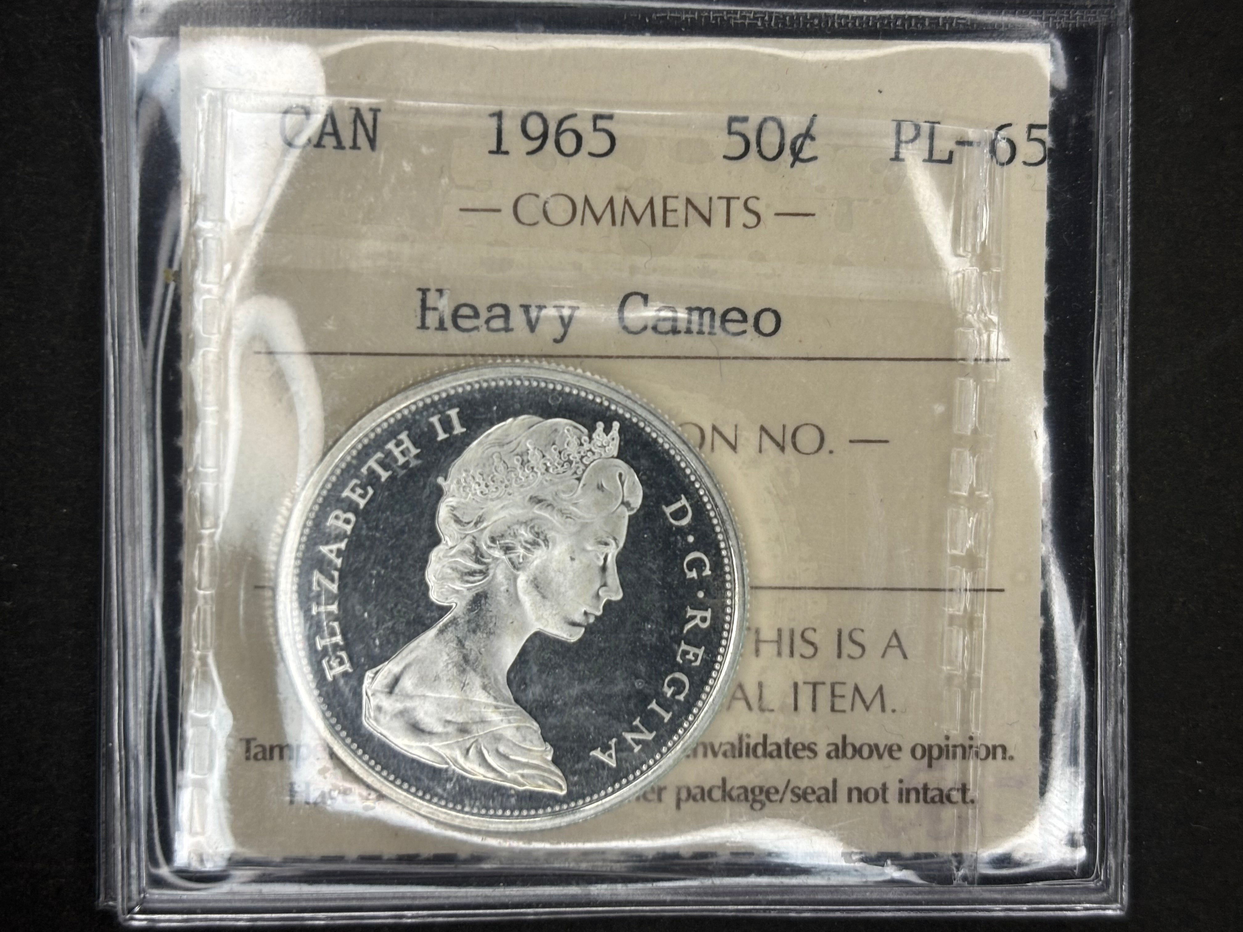 Canada Silver Coin - 50 cents - 1965 Heavy Cameo / ICCS PL65