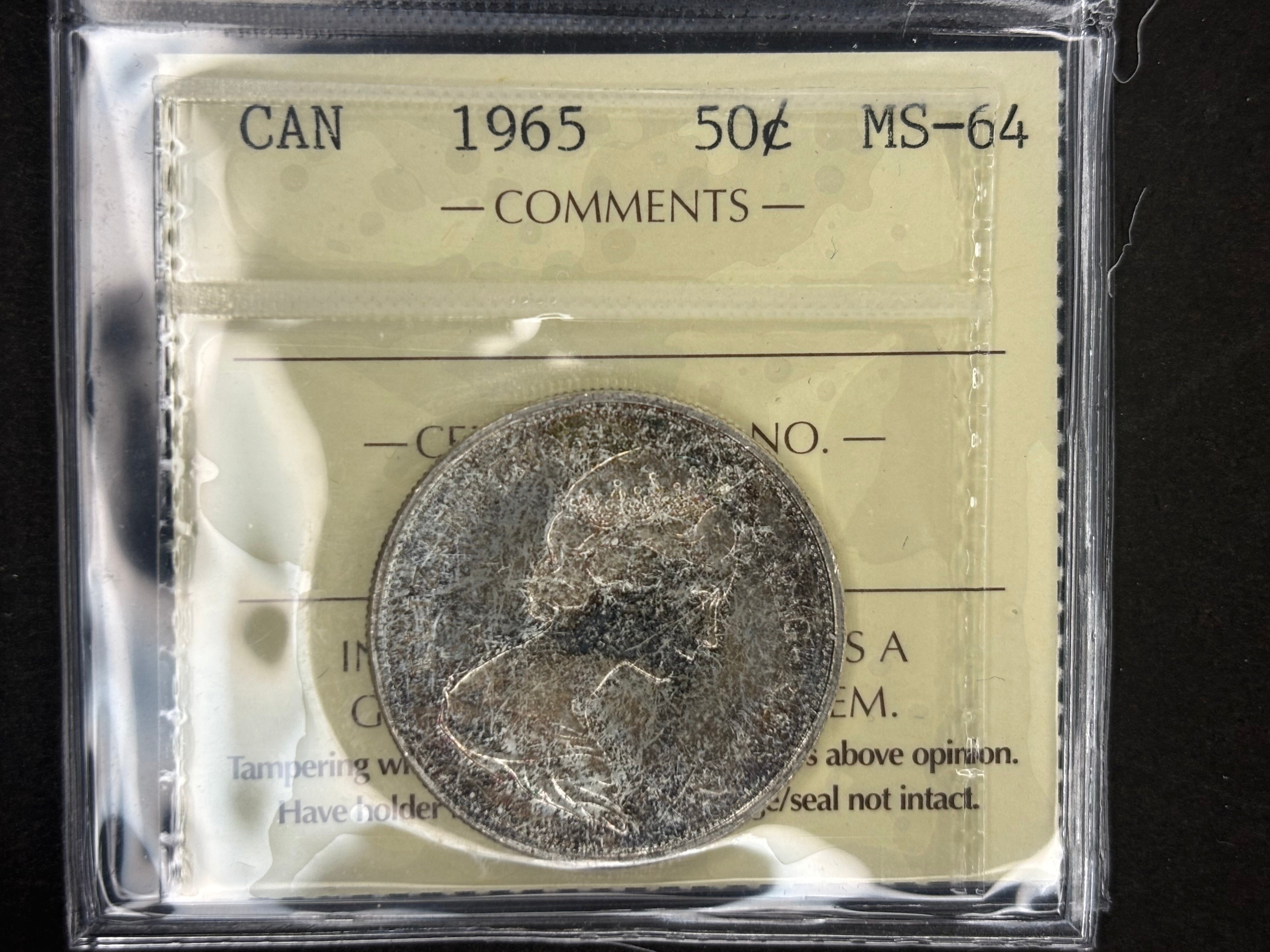 Canada Silver Coin - 50 cents - 1965 / ICCS MS64