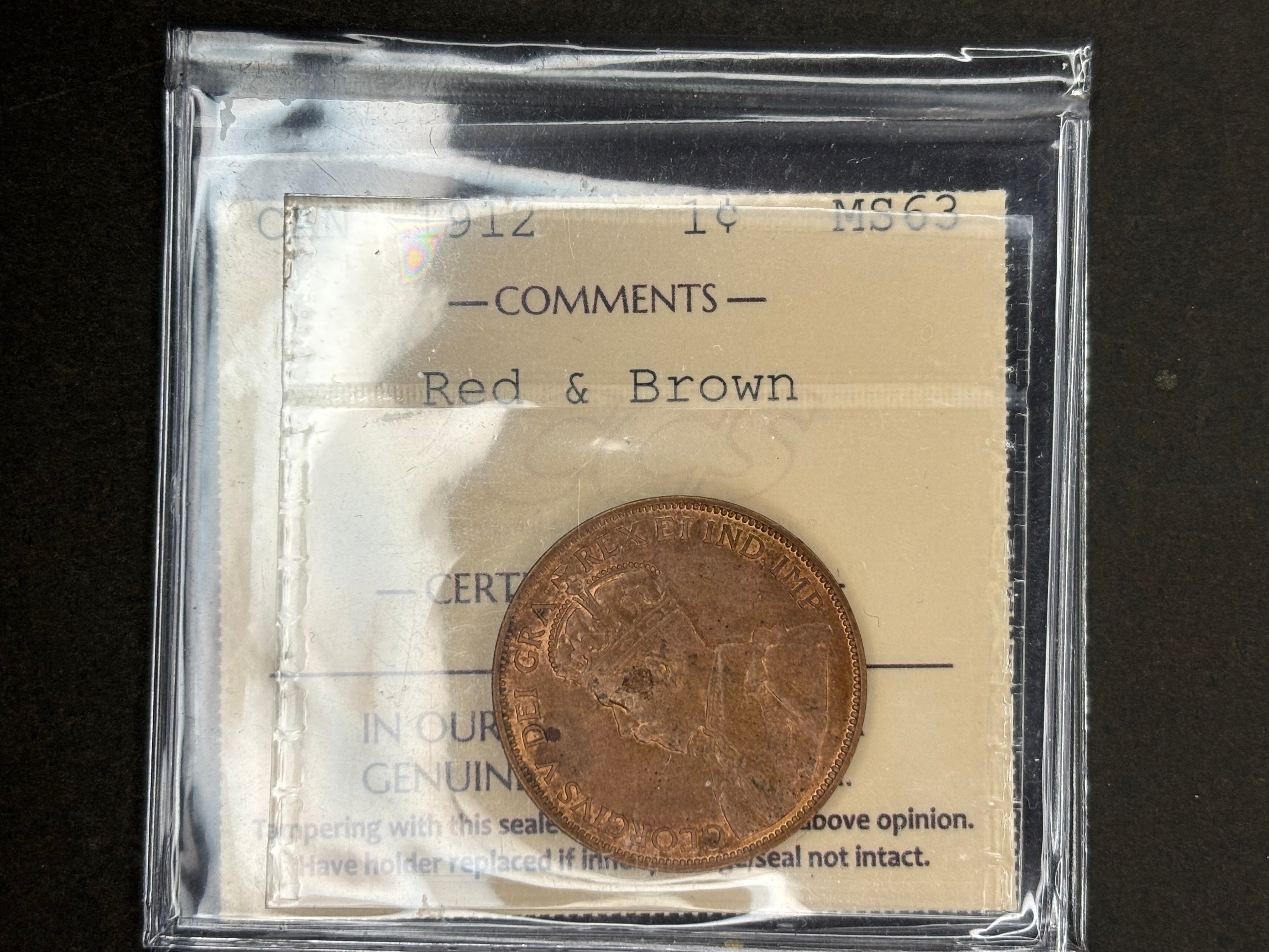 Canadian Coin - Penny - 1912 Red & Brown - ICCS MS63