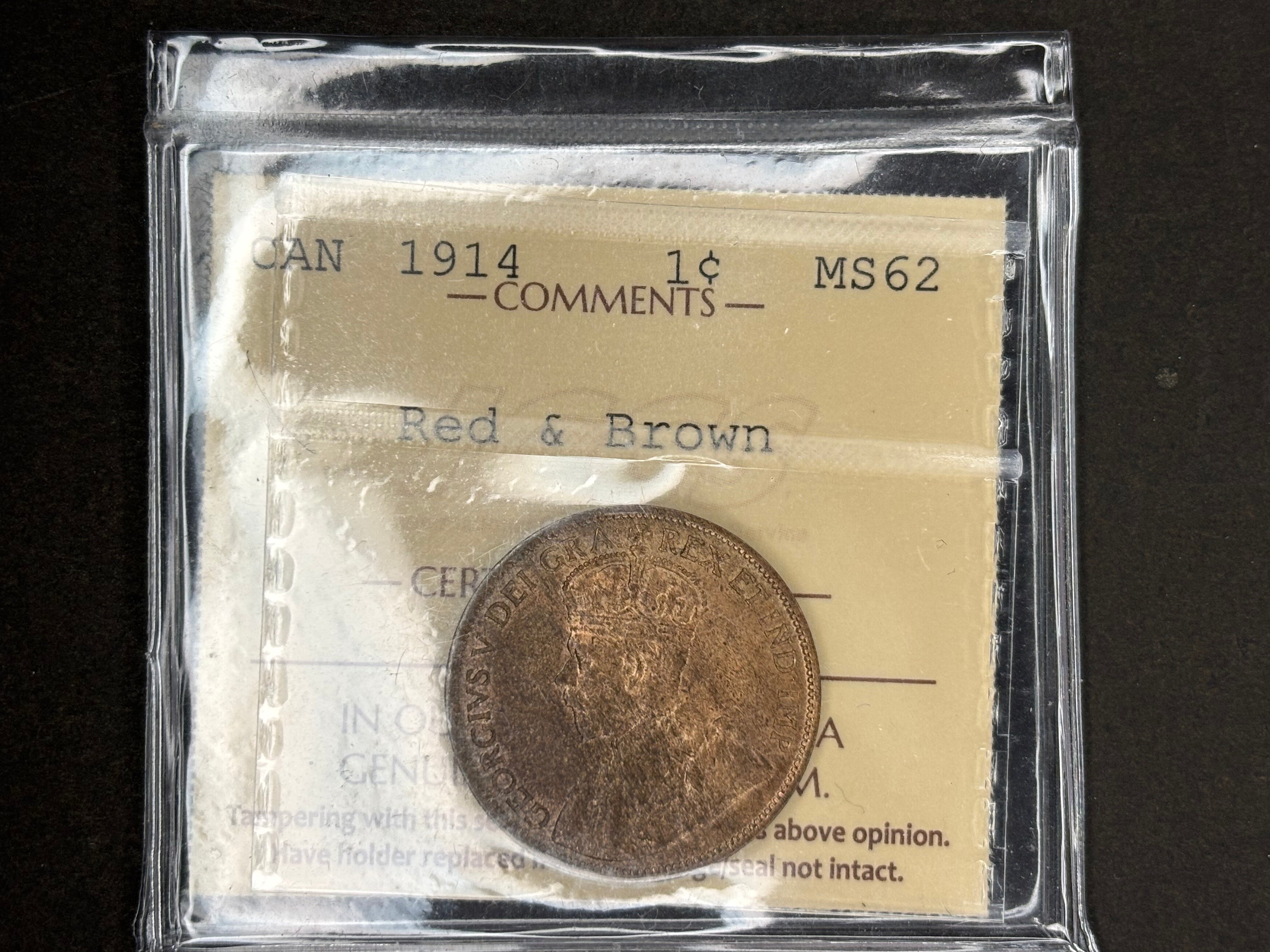 Canadian Coin - Penny - 1914 Red & Brown - ICCS MS62