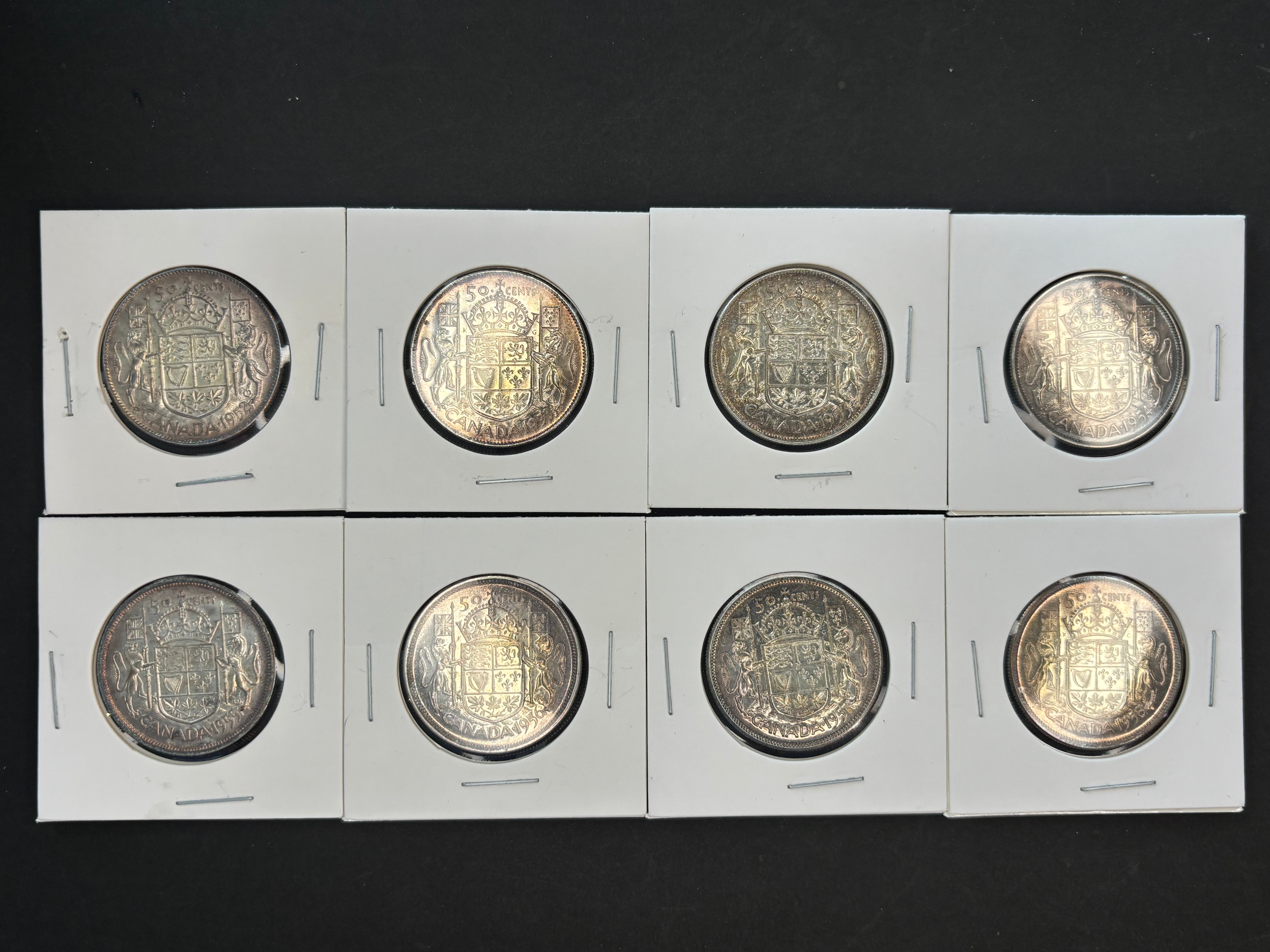 Canada Silver Coin - 50 cents - 1952 to 1958 toned (lot of 8)
