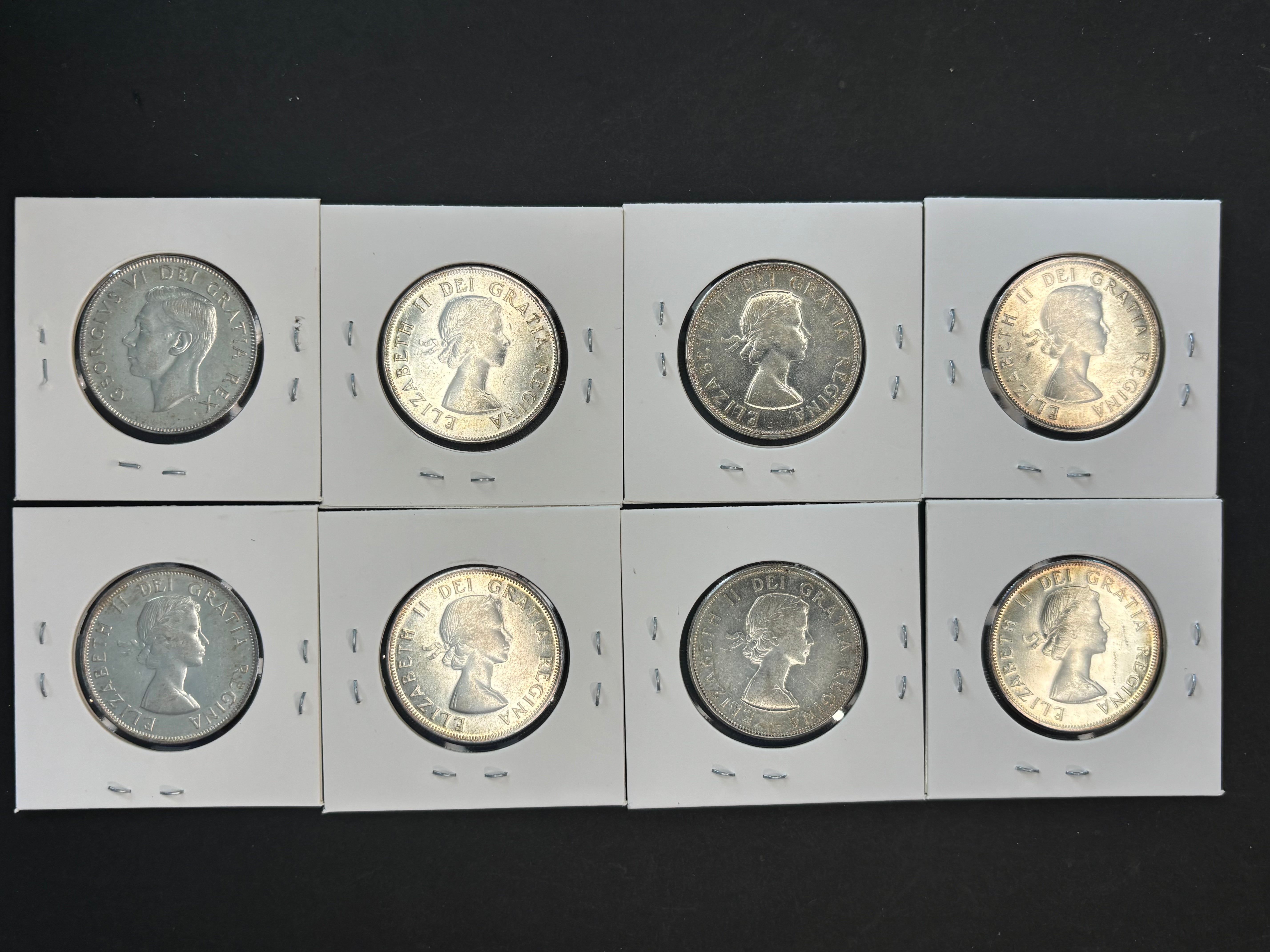 Canada Silver Coin - 50 cents - 1952 to 1958 toned (lot of 8)