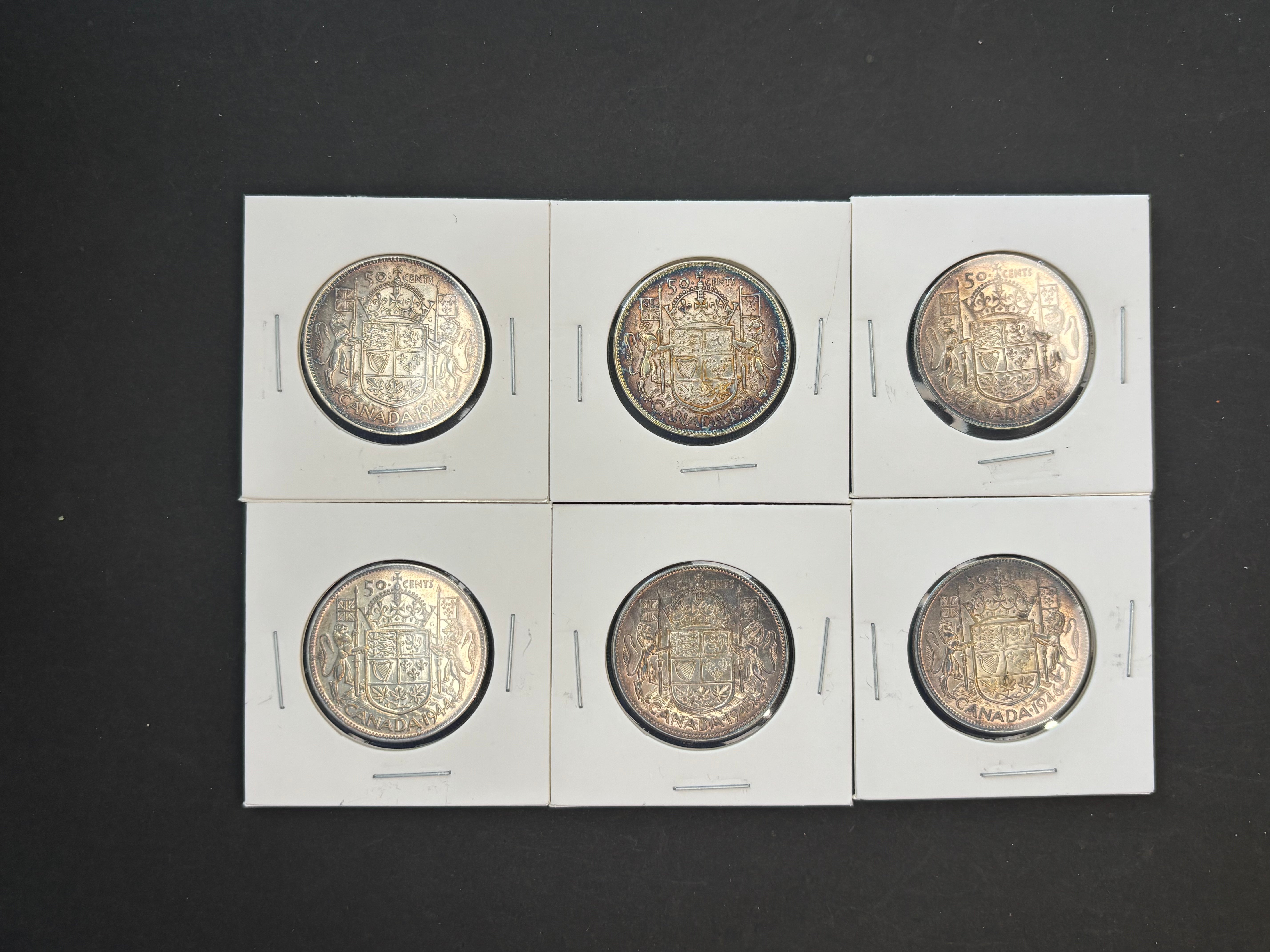 Canada Silver Coin - 50 cents - 1941 to 1946 toned (lot of 6)