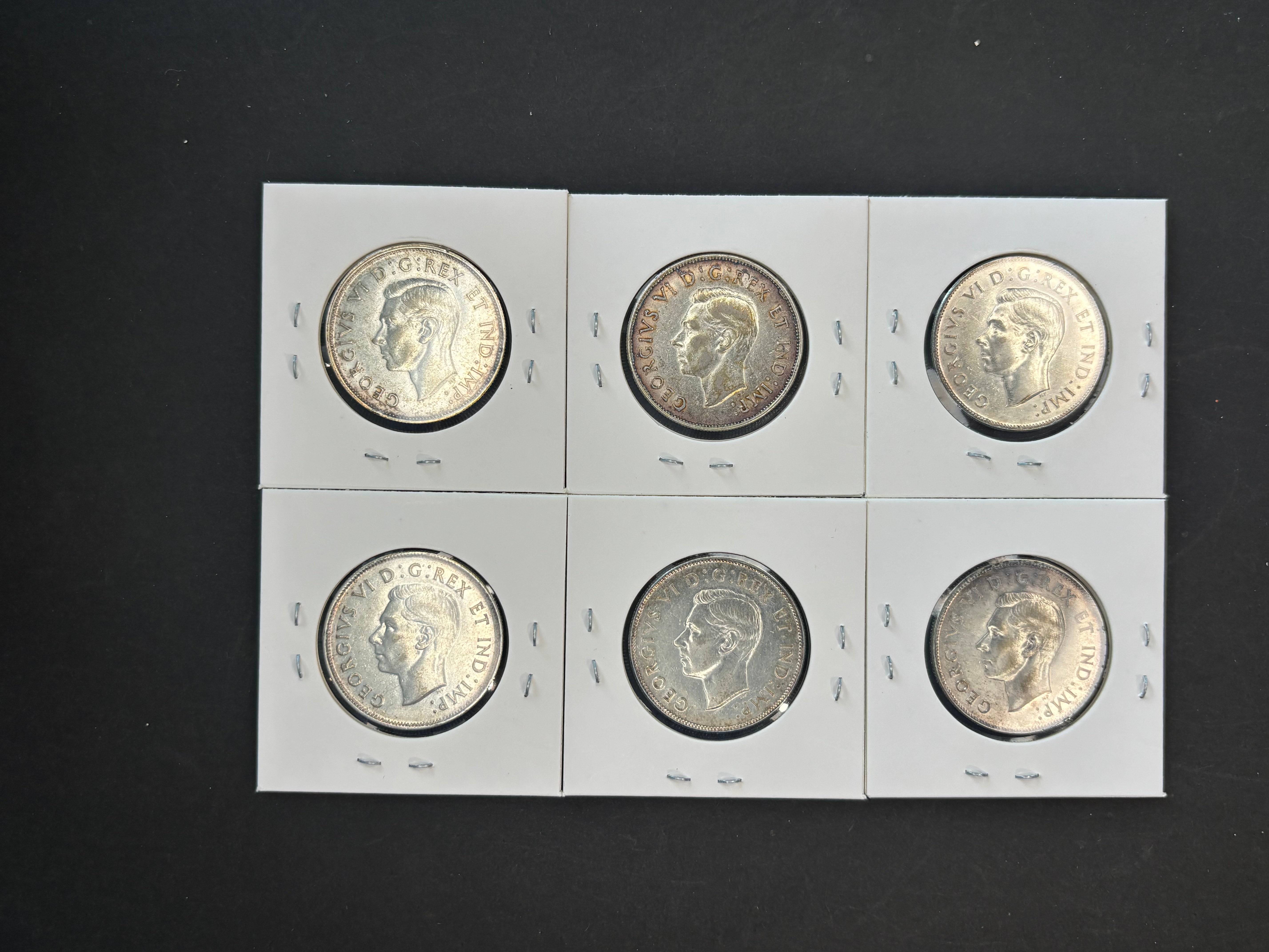 Canada Silver Coin - 50 cents - 1941 to 1946 toned (lot of 6)