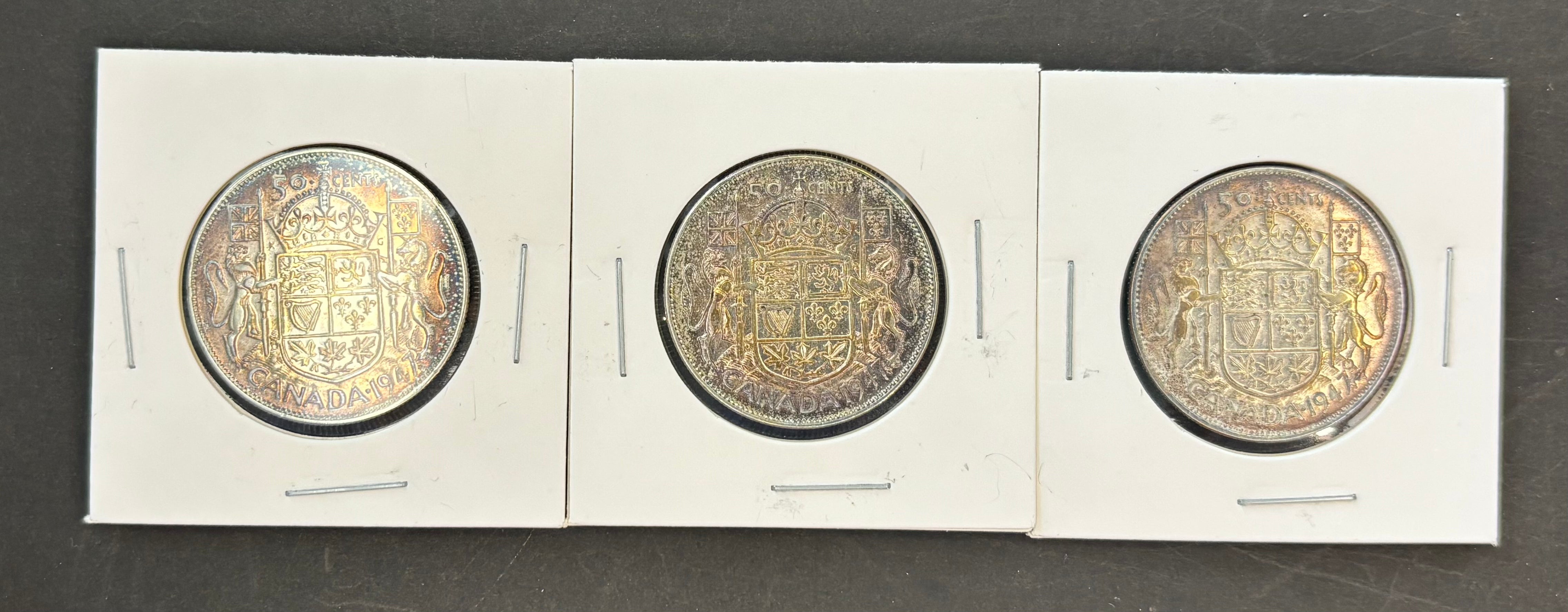 Canada Silver Coin - 50 cents - 1947 Straight & Curve (Lot of 3)