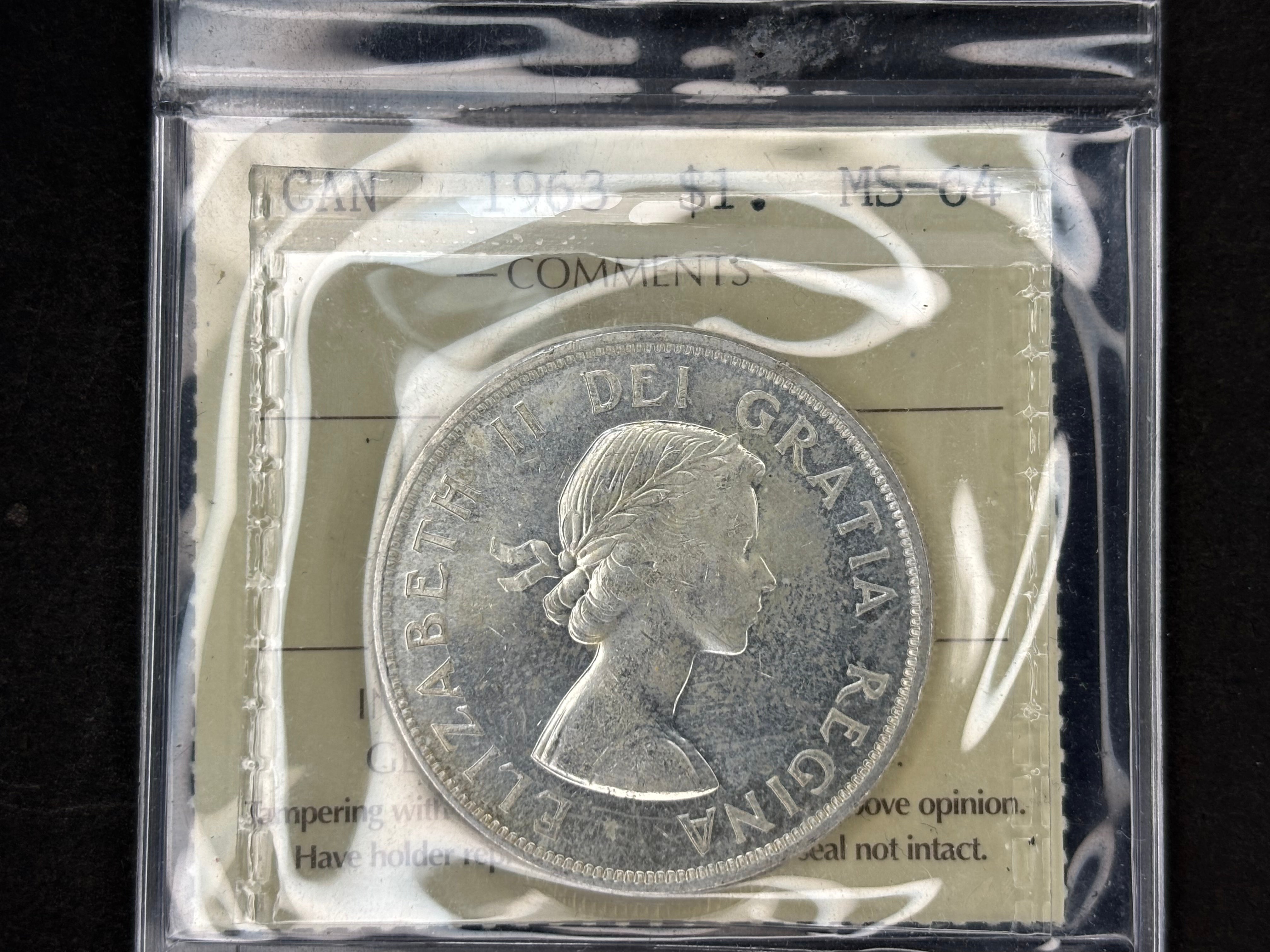 Canadian Silver Coin - Dollar - 1963 ICCS MS64