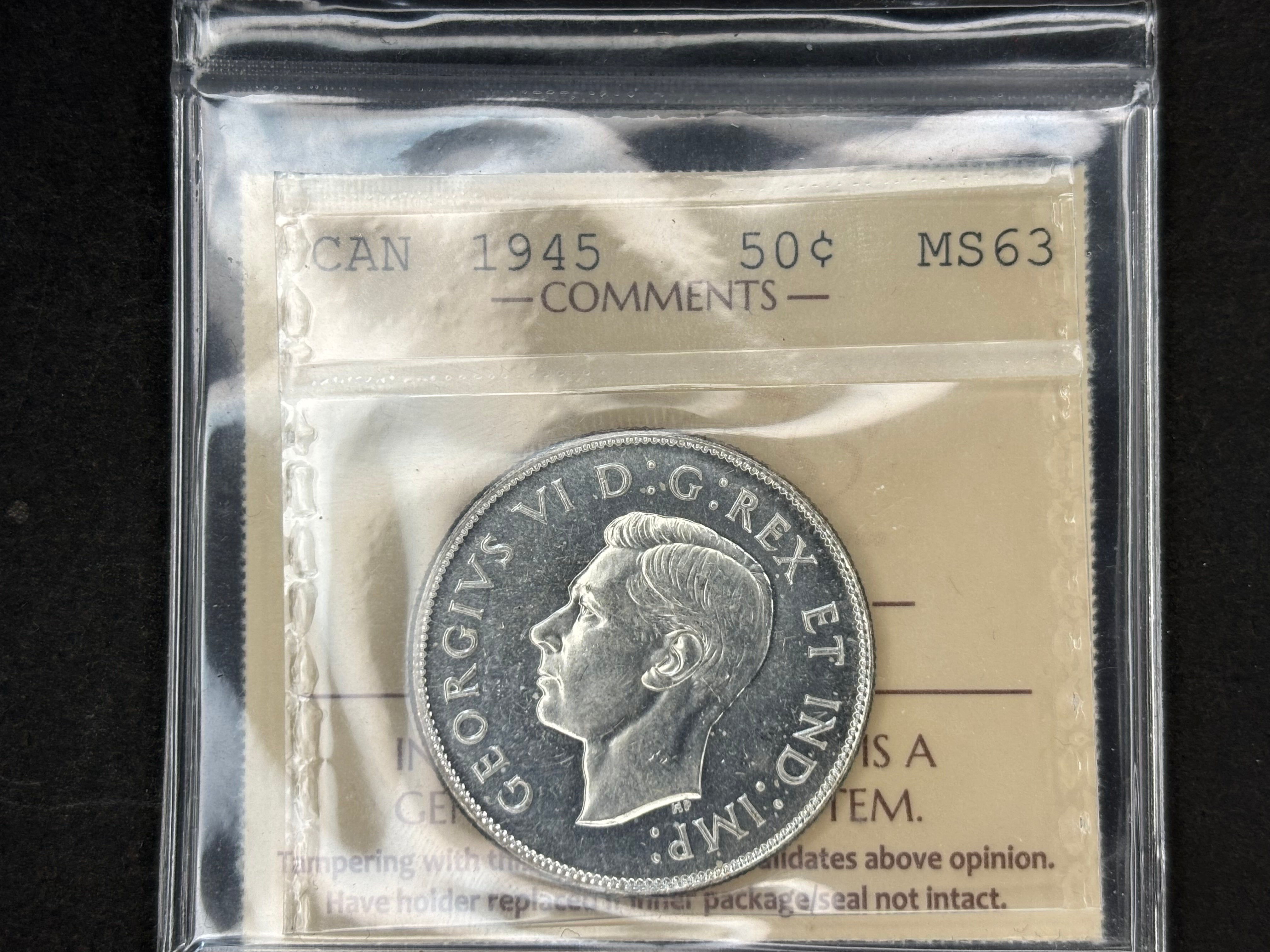 Canada Silver Coin - 50 cents - 1945 / ICCS MS63