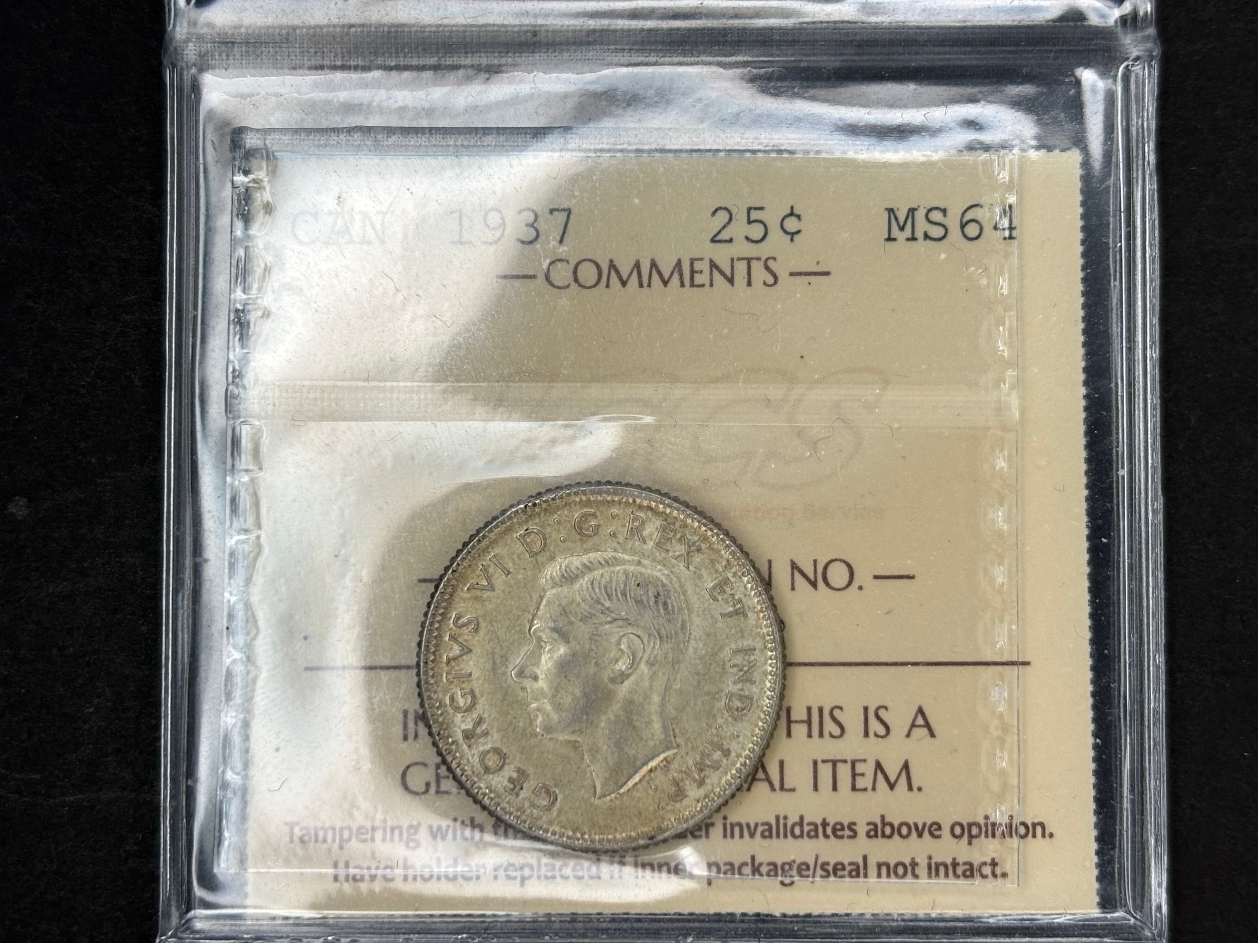 Canadian Silver coin - 25 cents - 1937 MS64