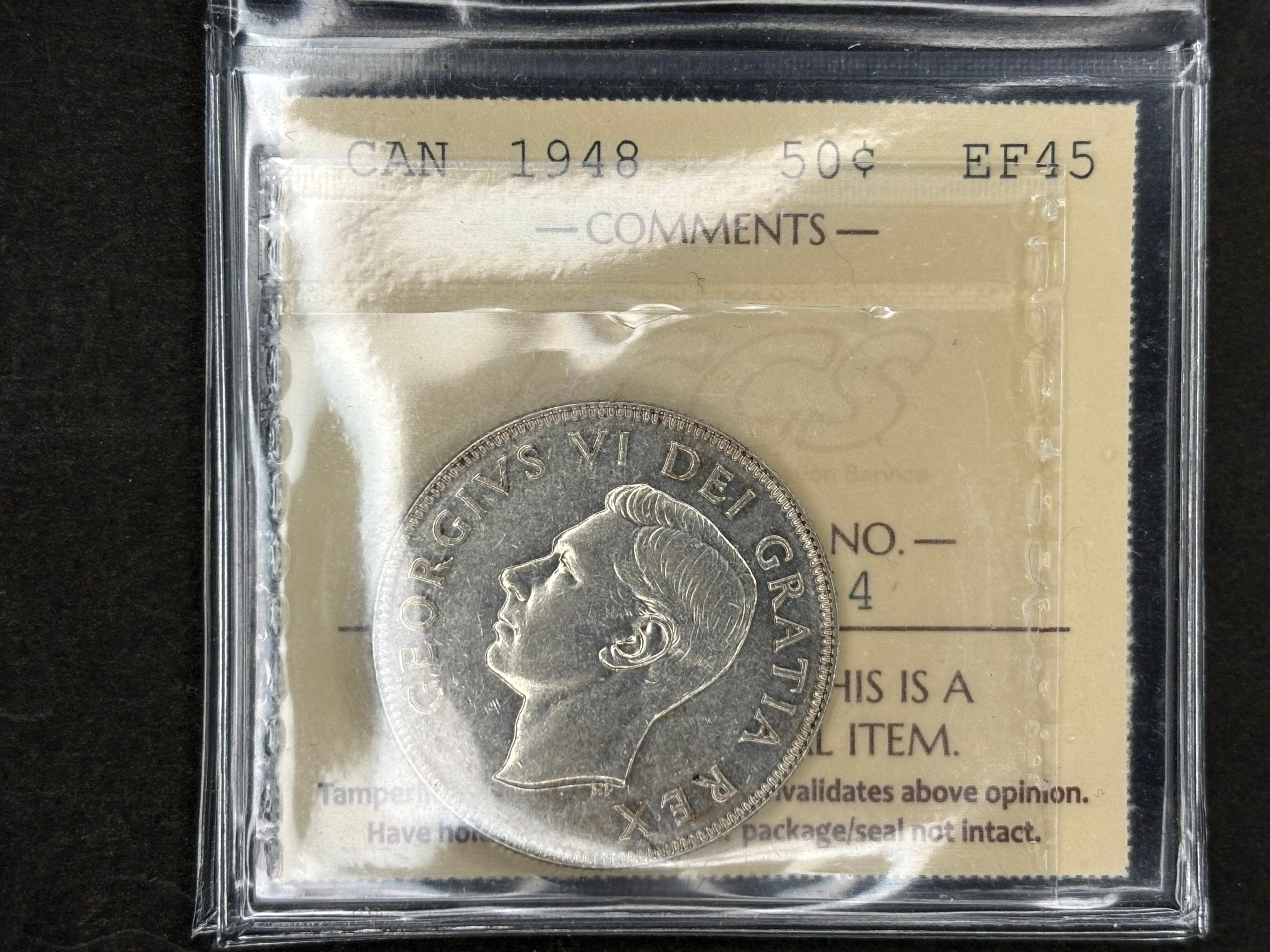 Canada Silver Coin - 50 cents - 1948 / ICCS EF45