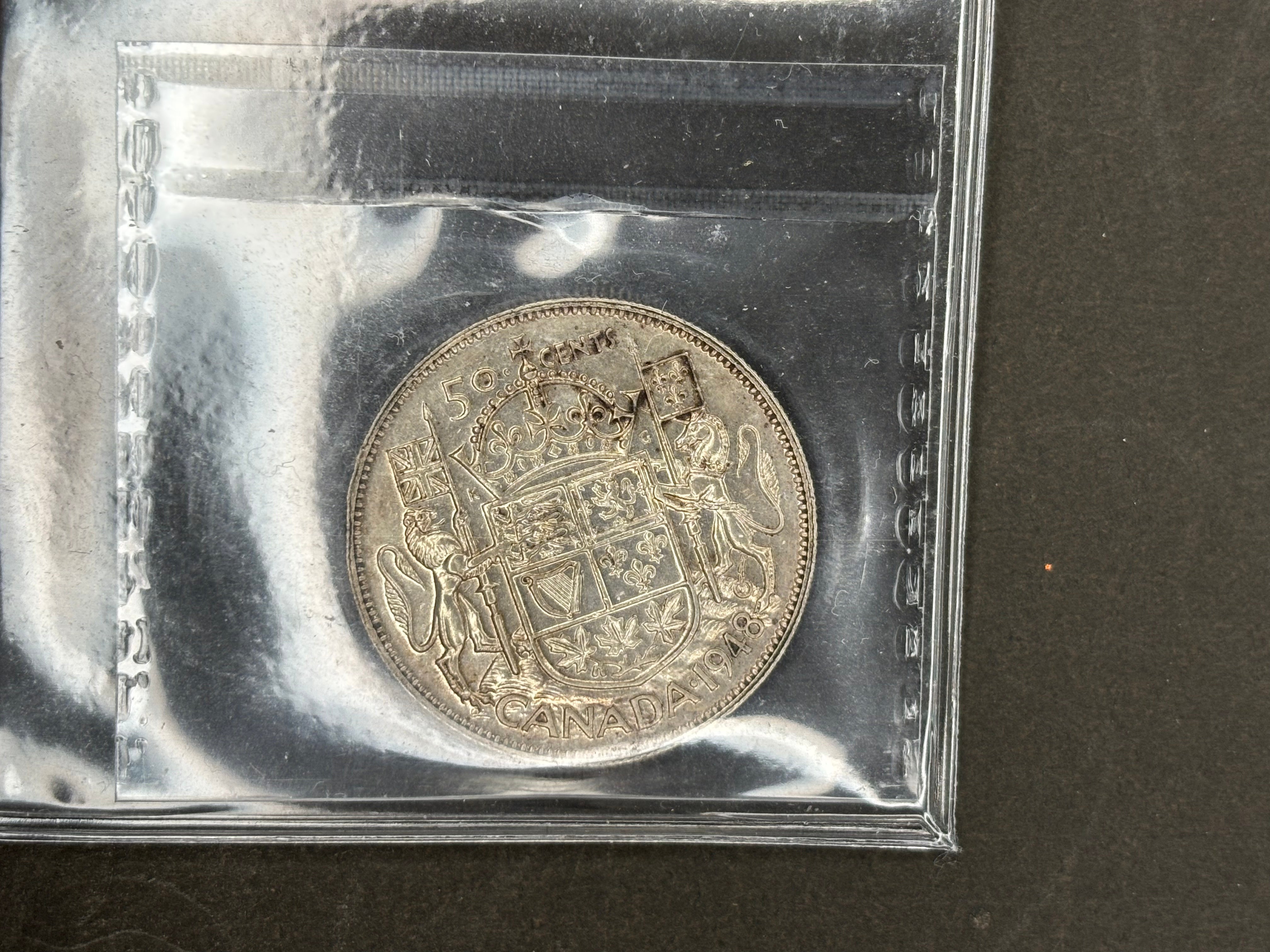 Canada Silver Coin - 50 cents - 1948 / ICCS EF45