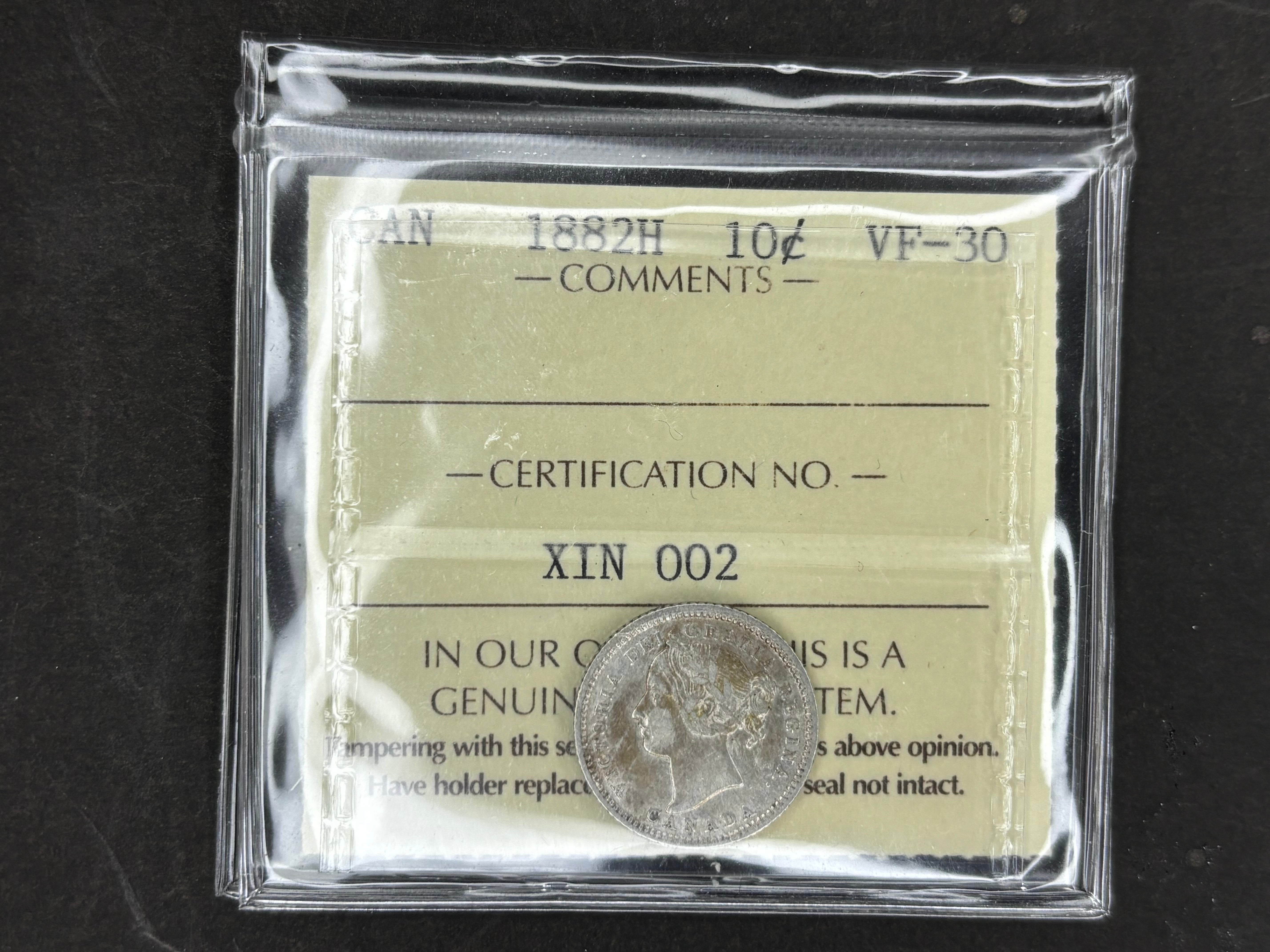 Canadian Silver Coin - 10 cents - 1882H VF30 ICCS