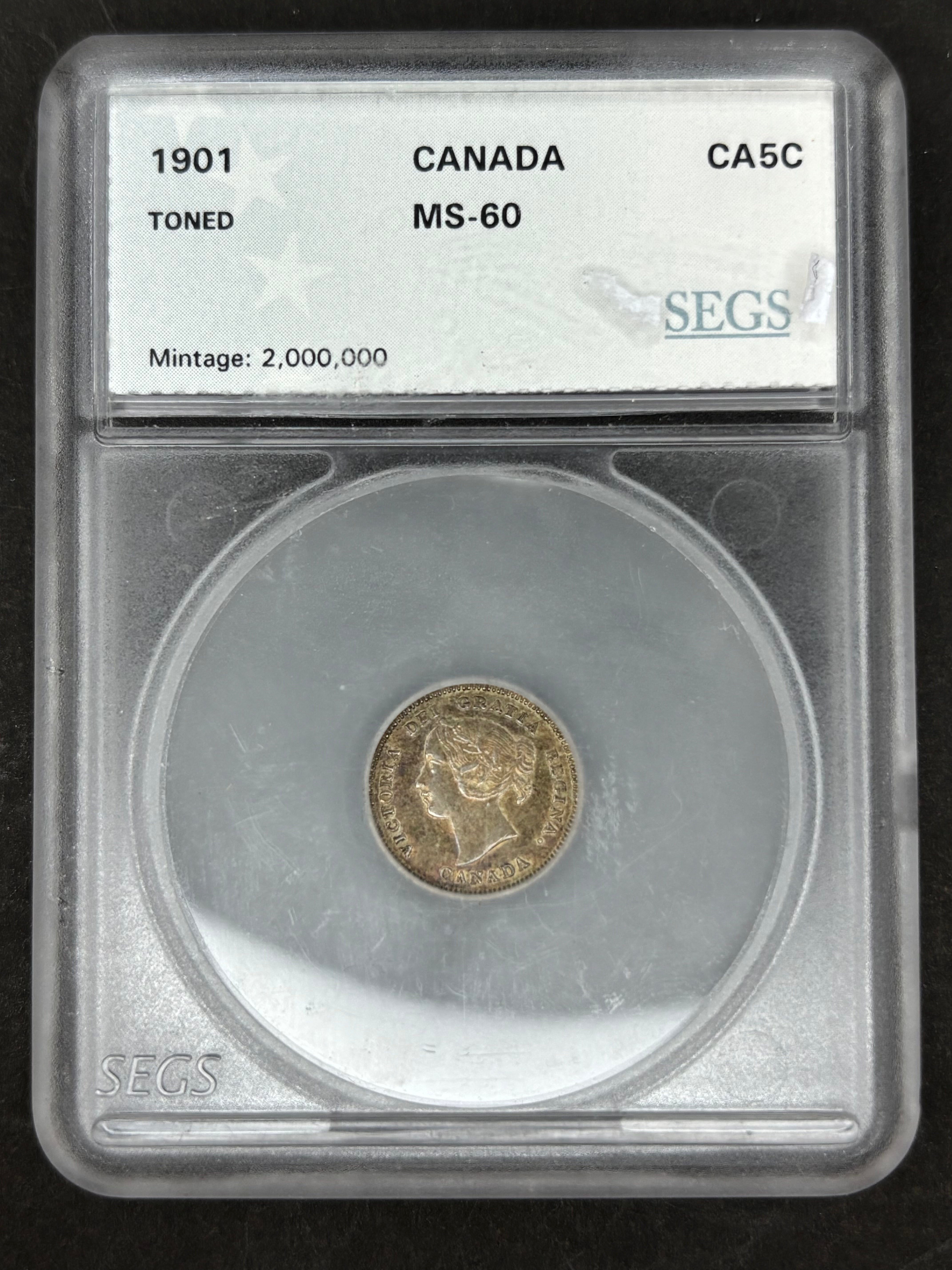 Canadian Silver Coin - 5 cents - 1901 - MS60 SEGS