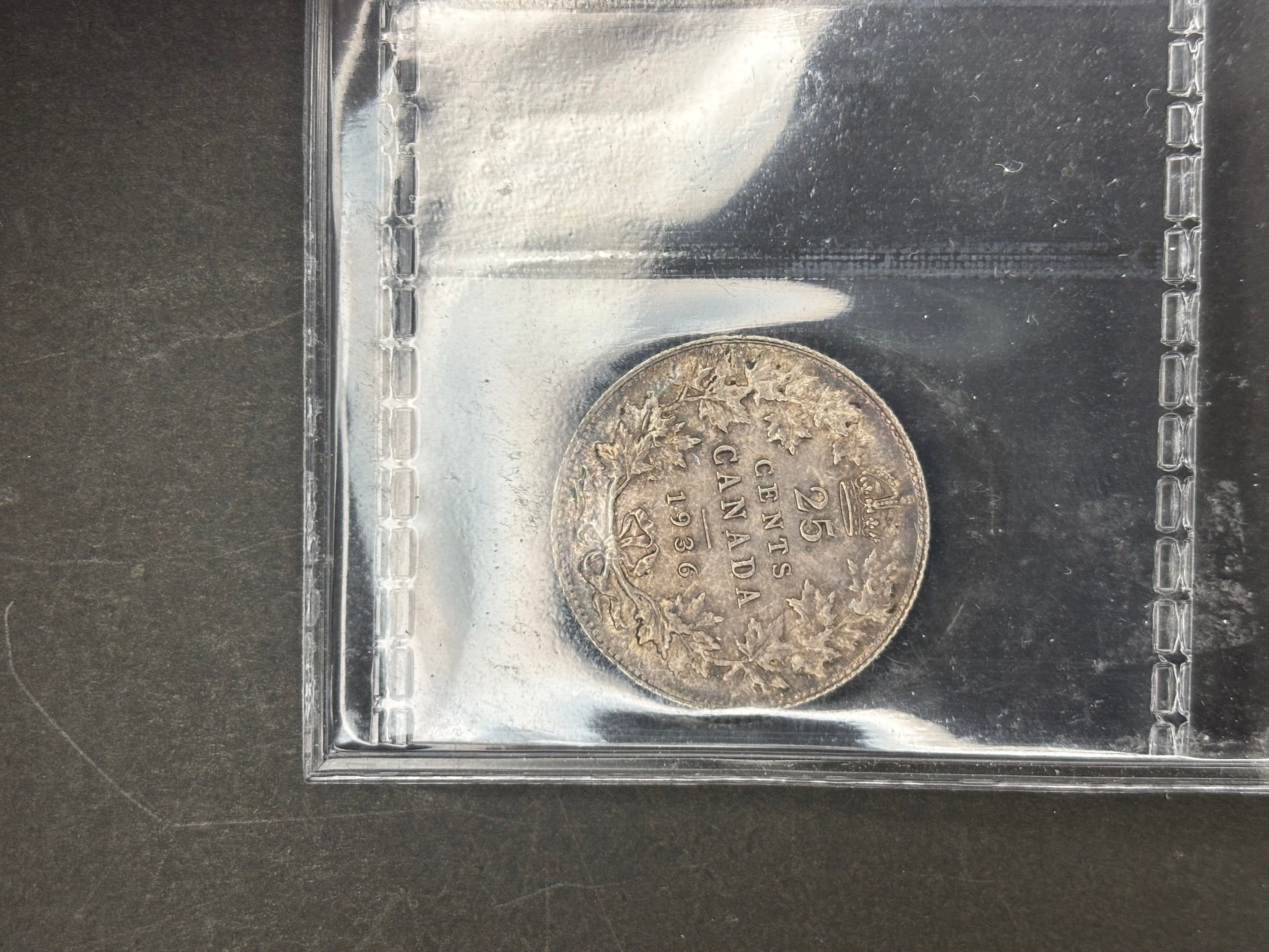 Canadian Silver Coin - 25 cents - 1936 - AU50 ICCS