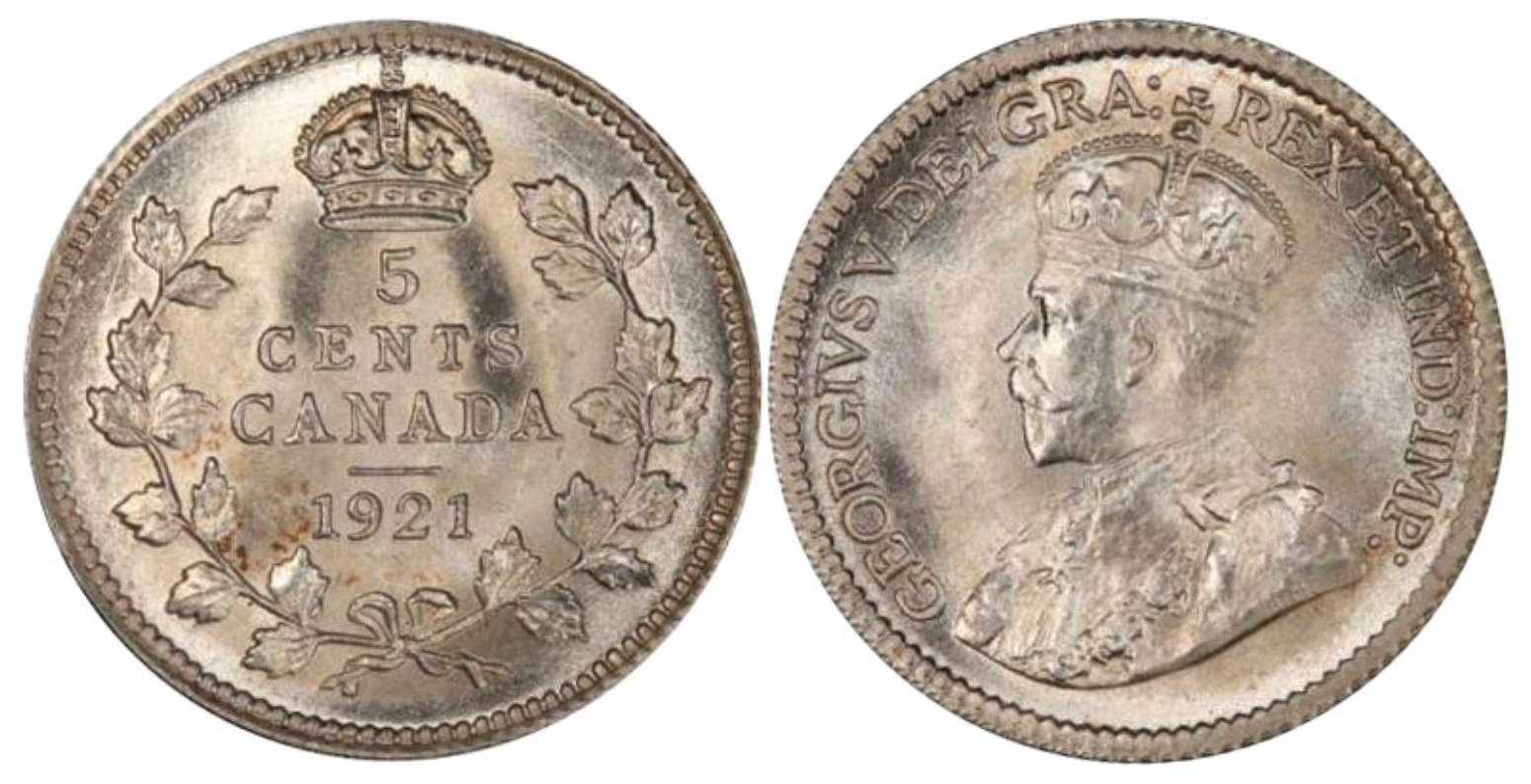 The Famous 1921 Canadian 5 Cents Coin