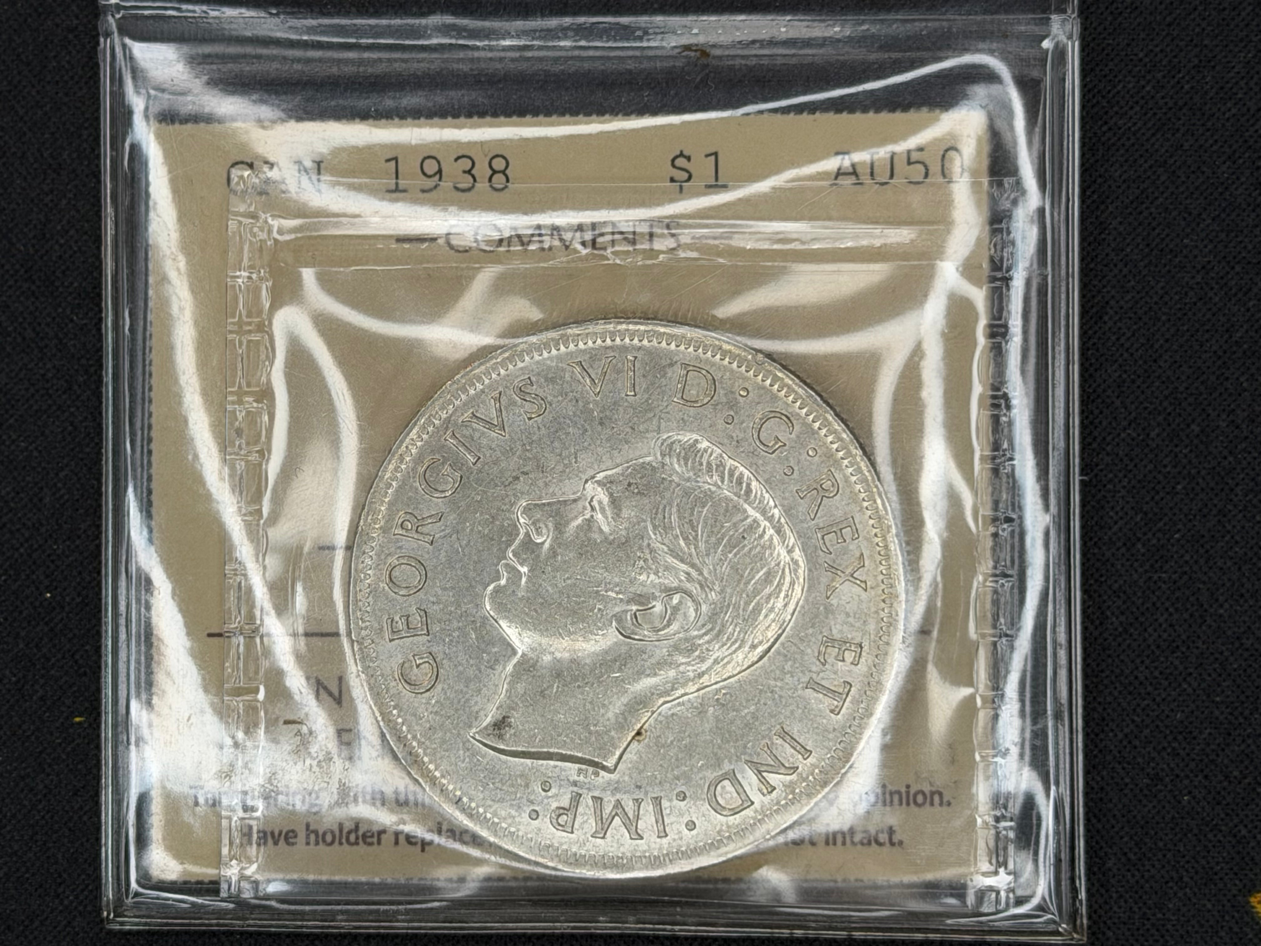 Canadian Silver Coin - Dollar - 1938 AU50 ICCS