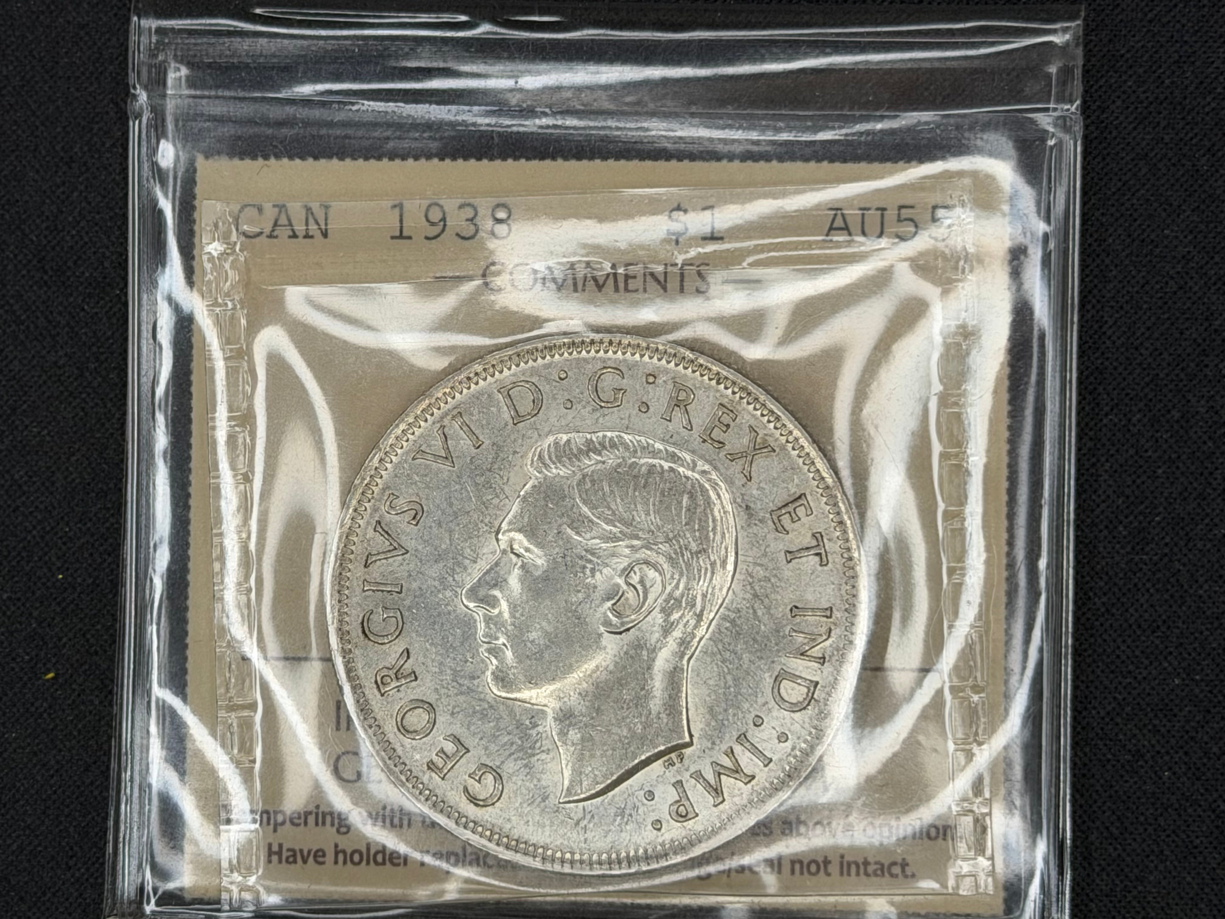 Canadian Silver Coin - Dollar - 1938 AU55 ICCS