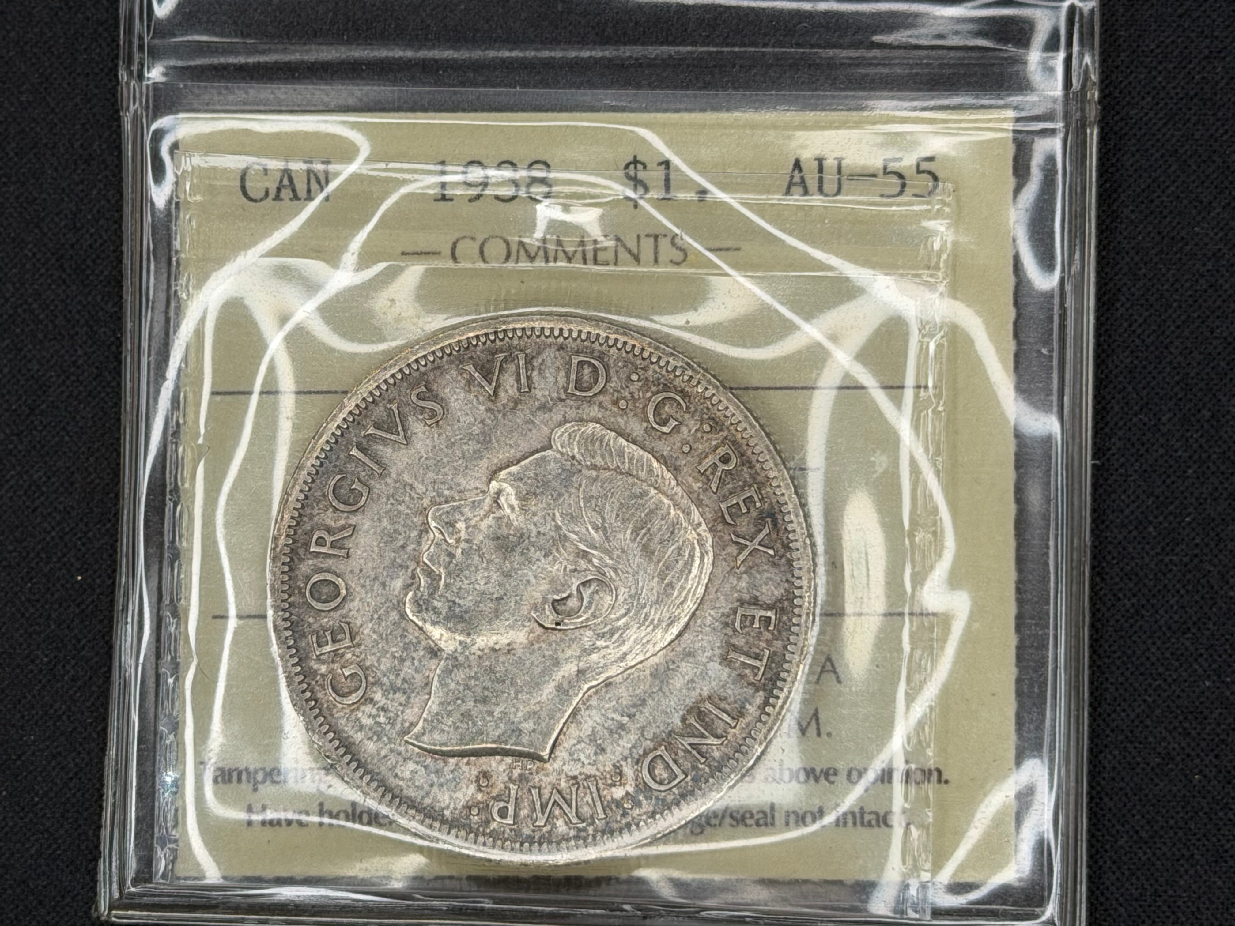 Canadian Silver Coin - Dollar - 1938 AU55 ICCS