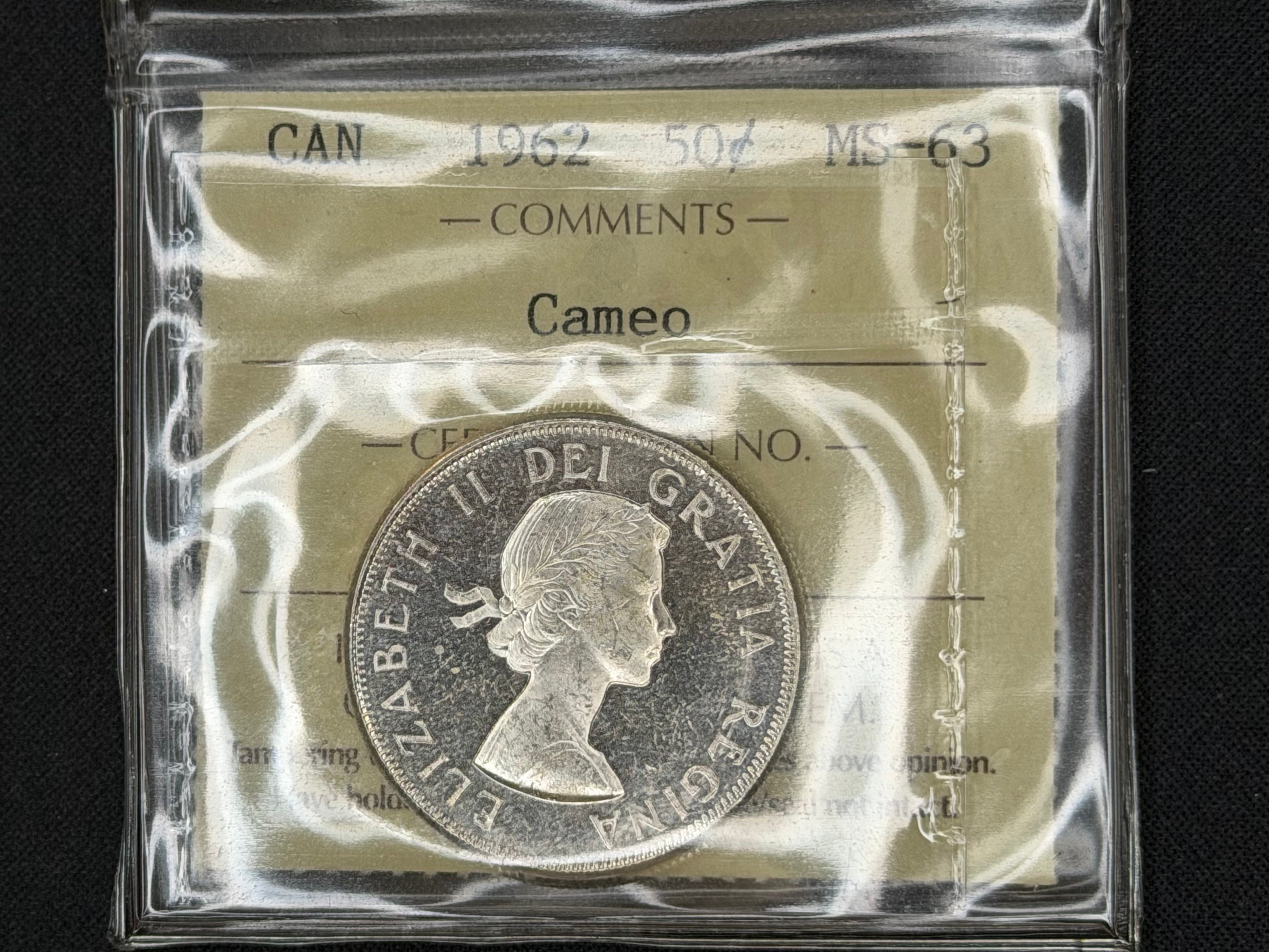 Canadian Silver Coin - 50 cents - 1962 Cameo - MS63 ICCS