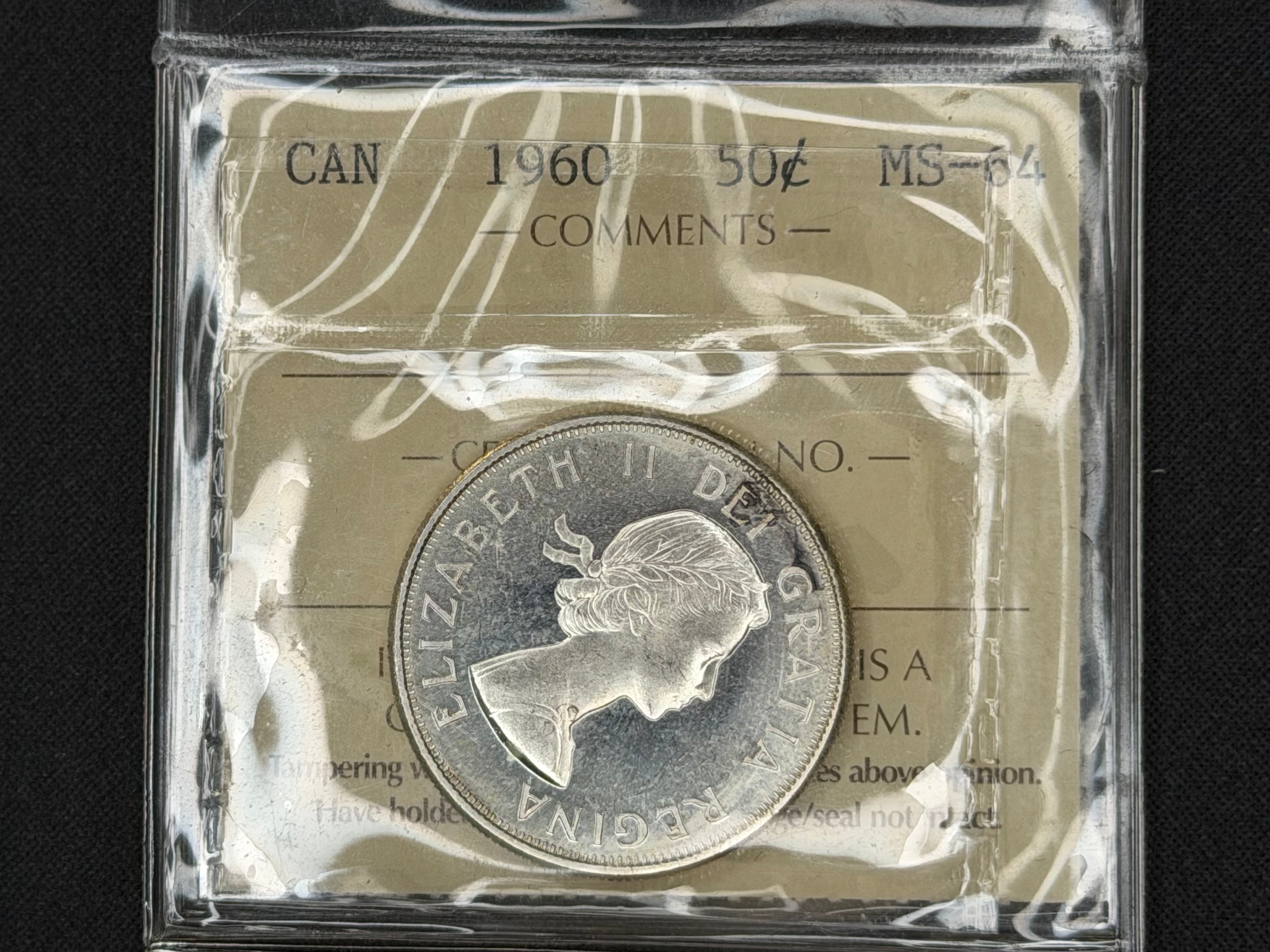 Canadian Silver Coin - 50 cents - 1960 - MS64 ICCS
