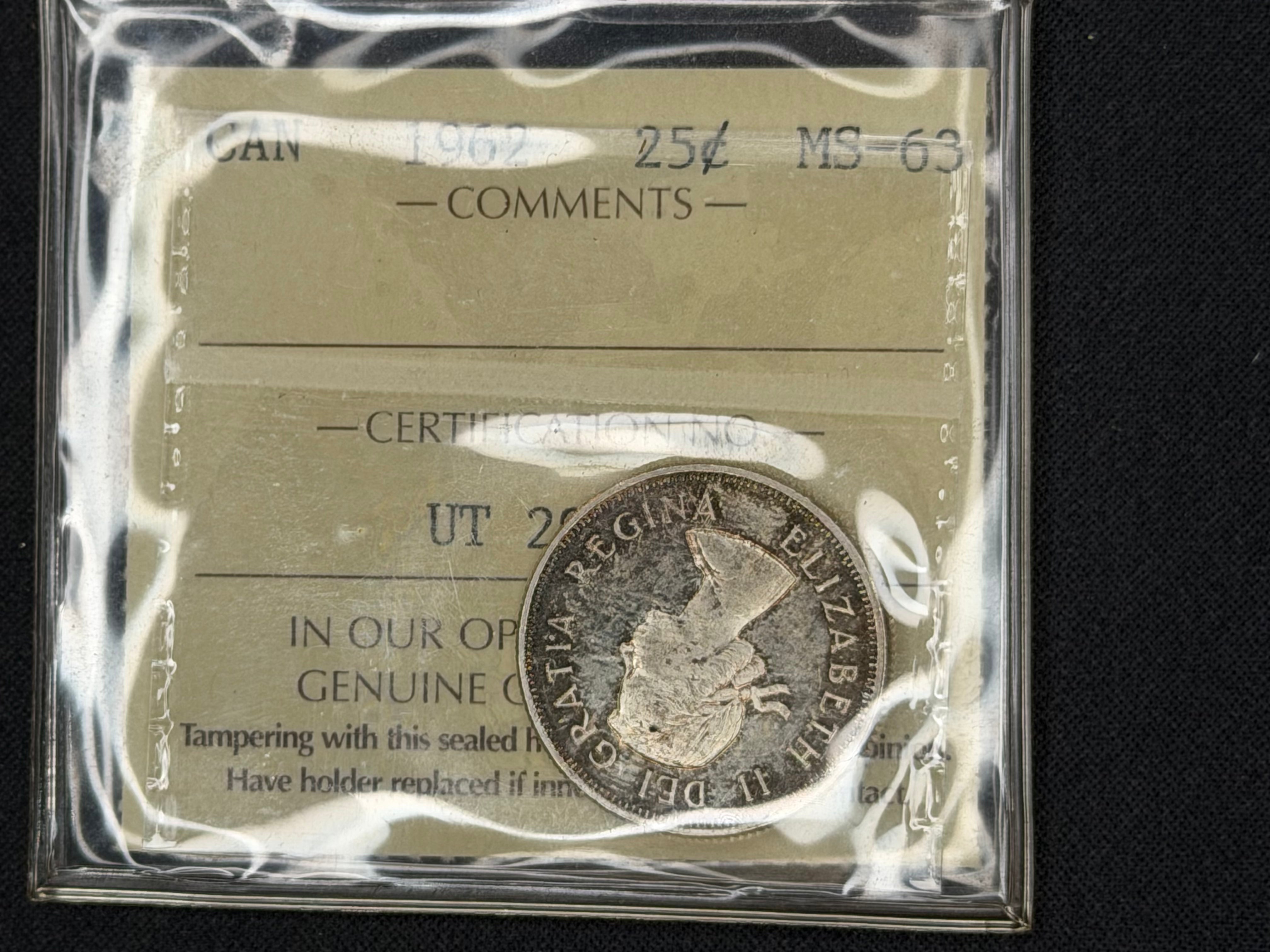 Canadian Silver Coin - 25 cents - 1962  - MS63 ICCS