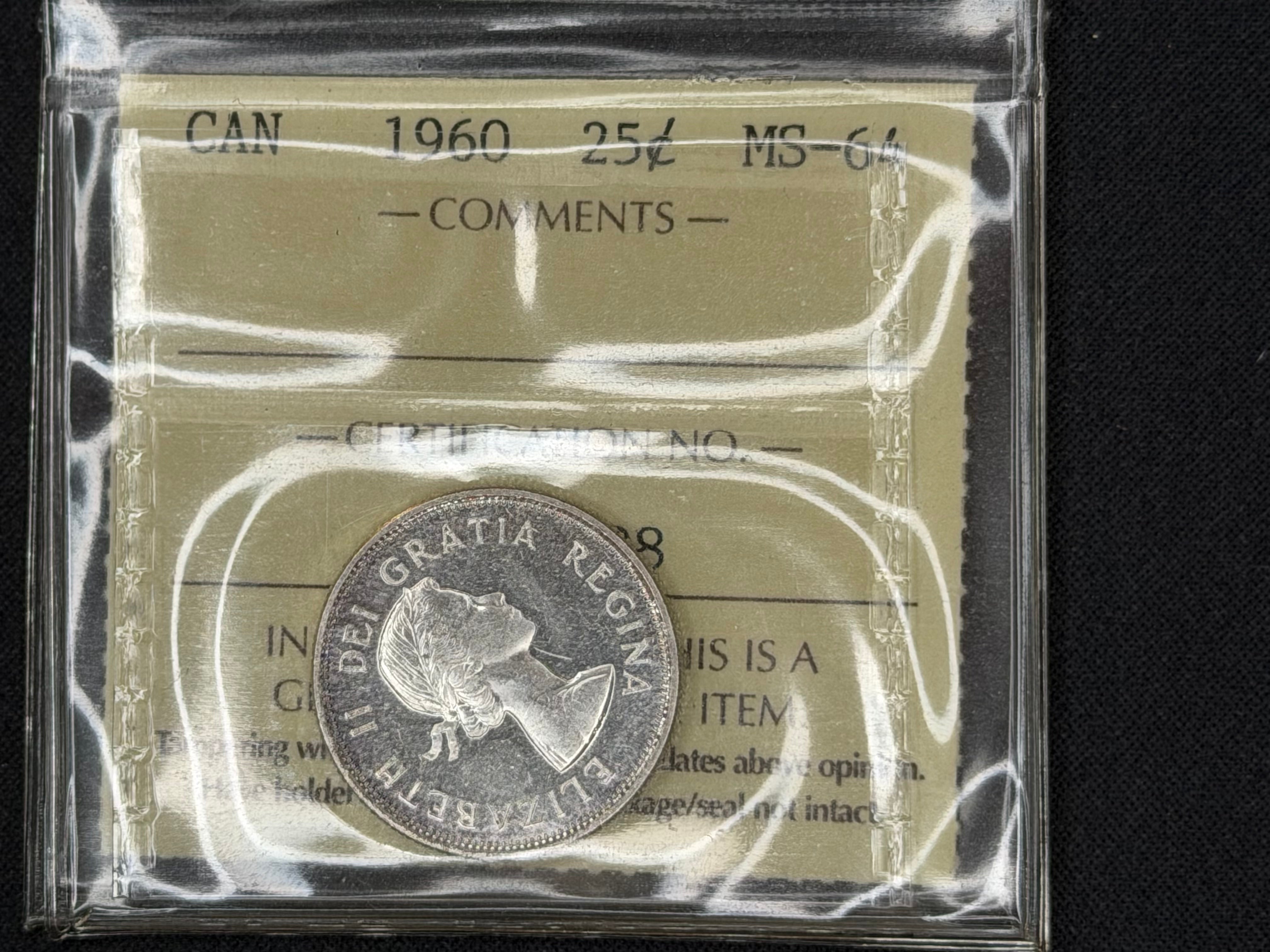 Canadian Silver Coin - 25 cents - 1960 - MS64 ICCS