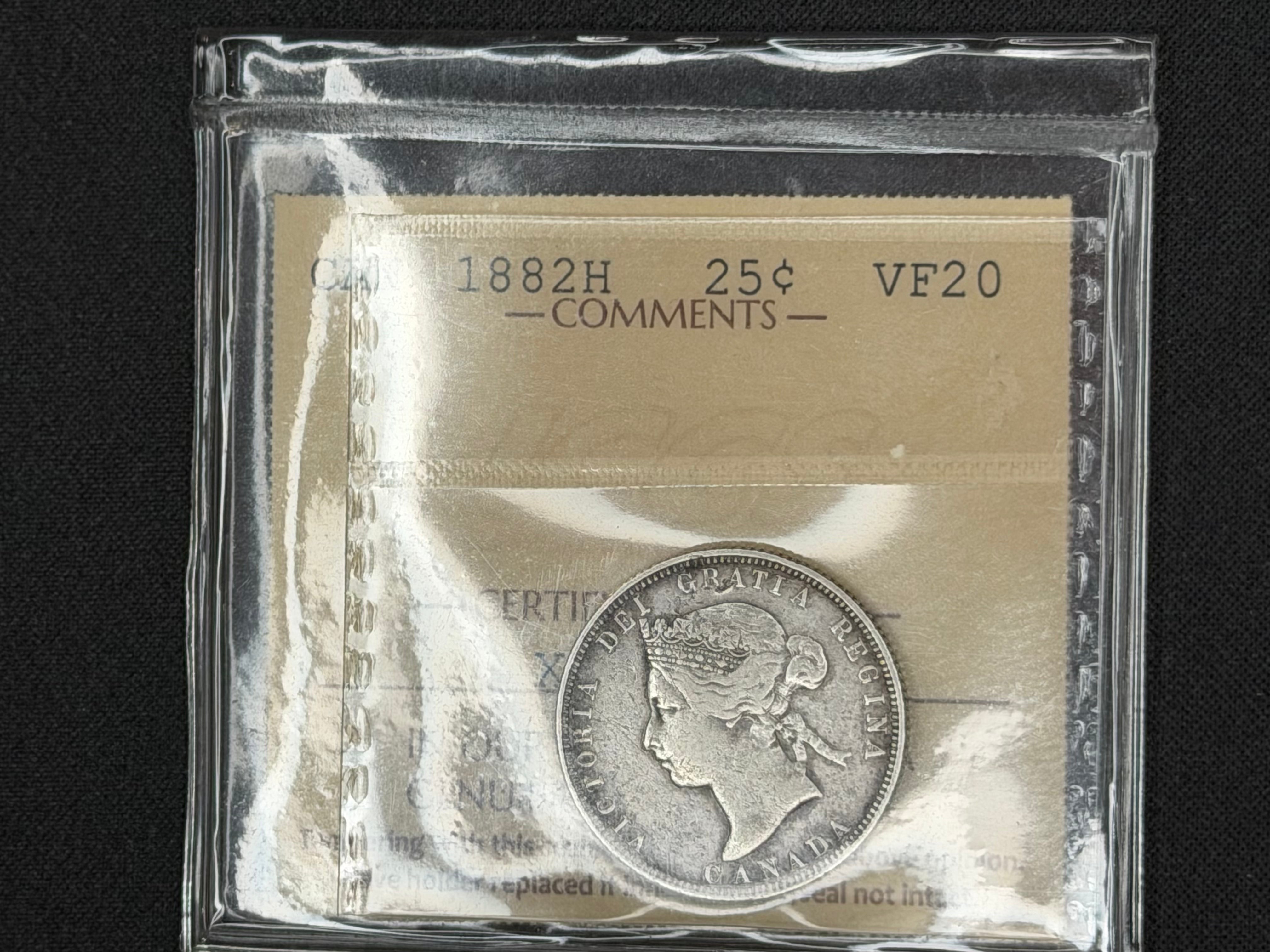 Canadian Silver Coin - 25 cents -1882H - VF20 ICCS