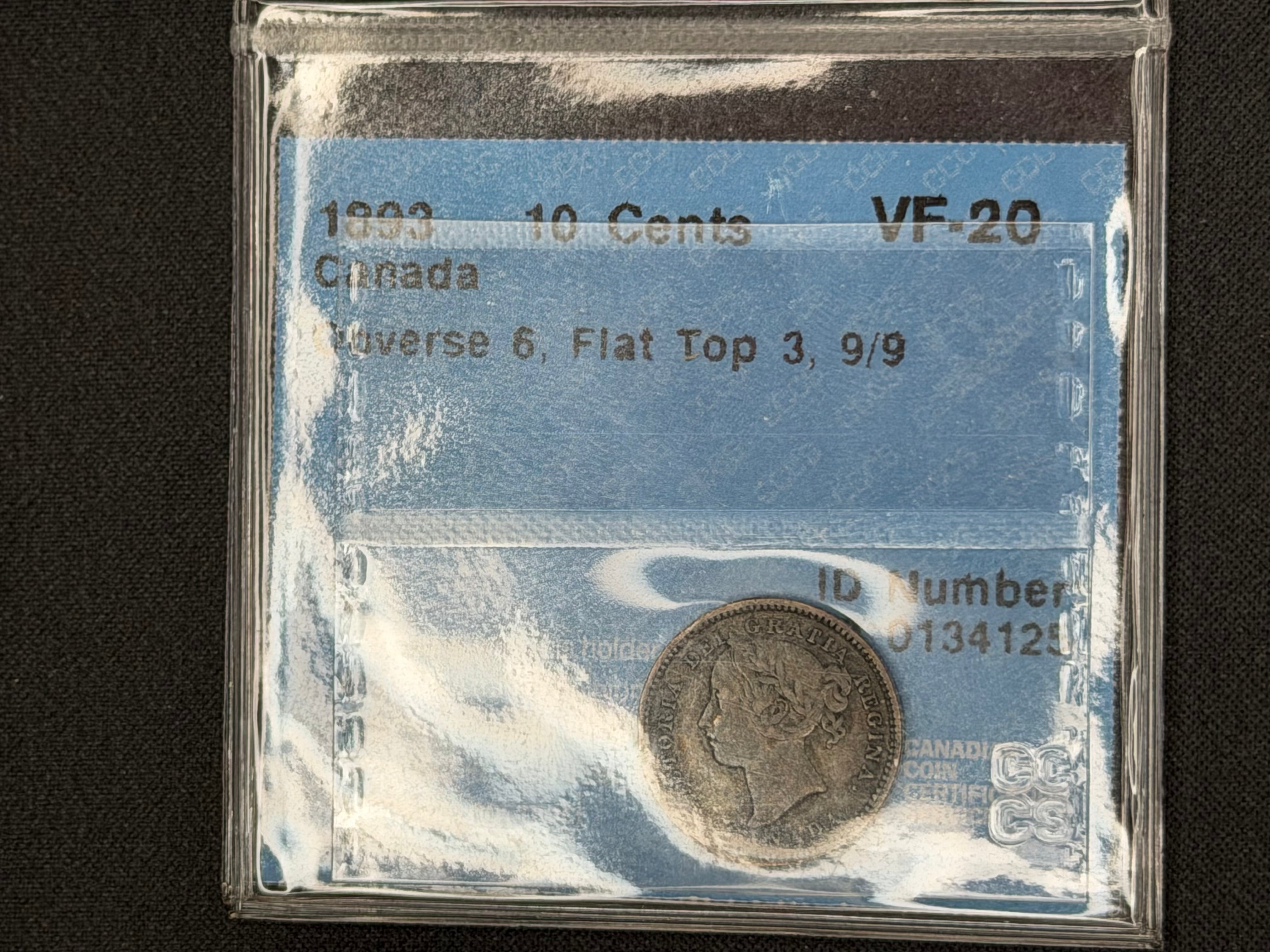 Canadian Silver Coin - 10 cents -1893 Obv6 FT 9/9 - VF20 CCCS