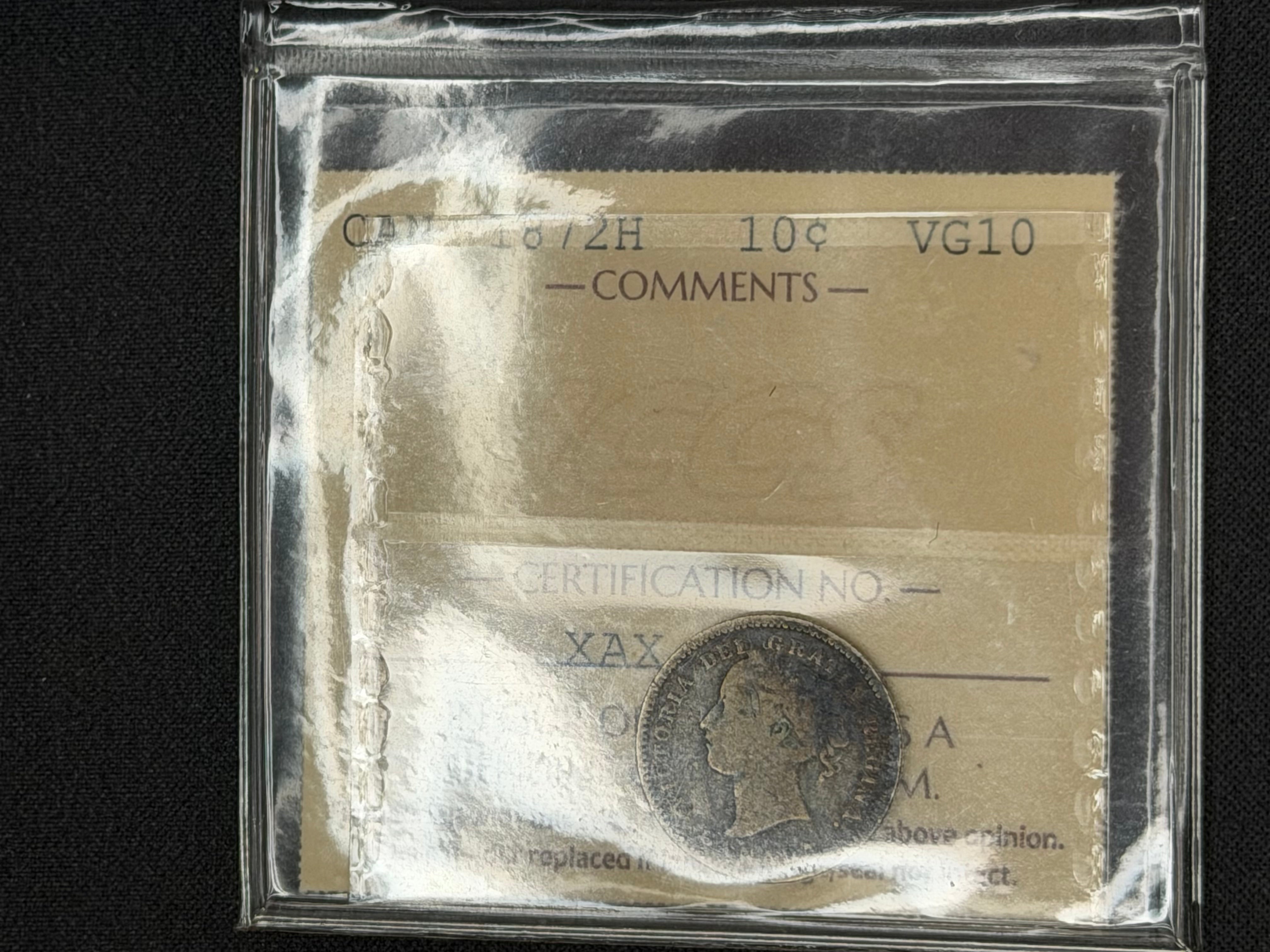 Key date Canadian Silver Coin - 10 cents -1872H - VG10 ICCS