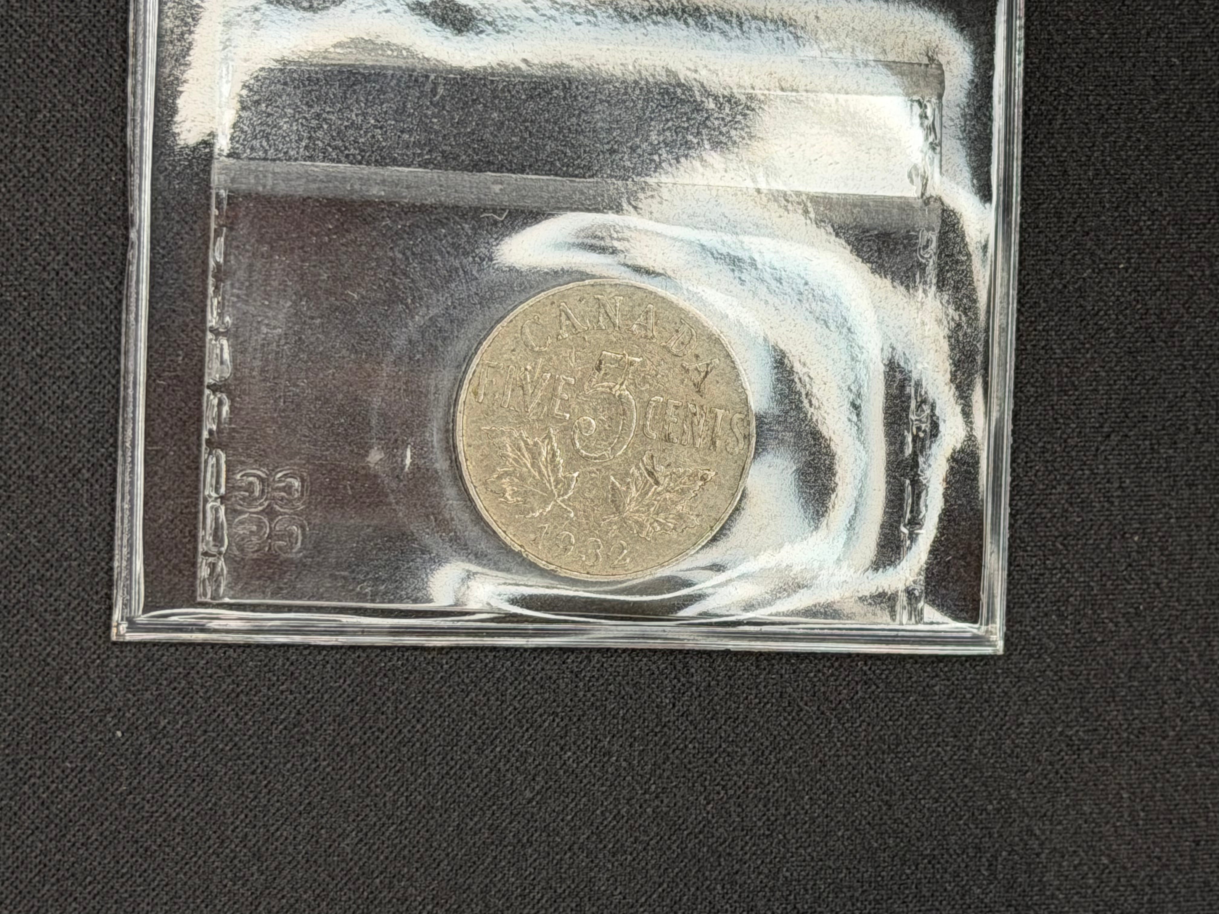 Key date Canadian Silver Coin - 5 cents -1932 Far - F12 CCCS