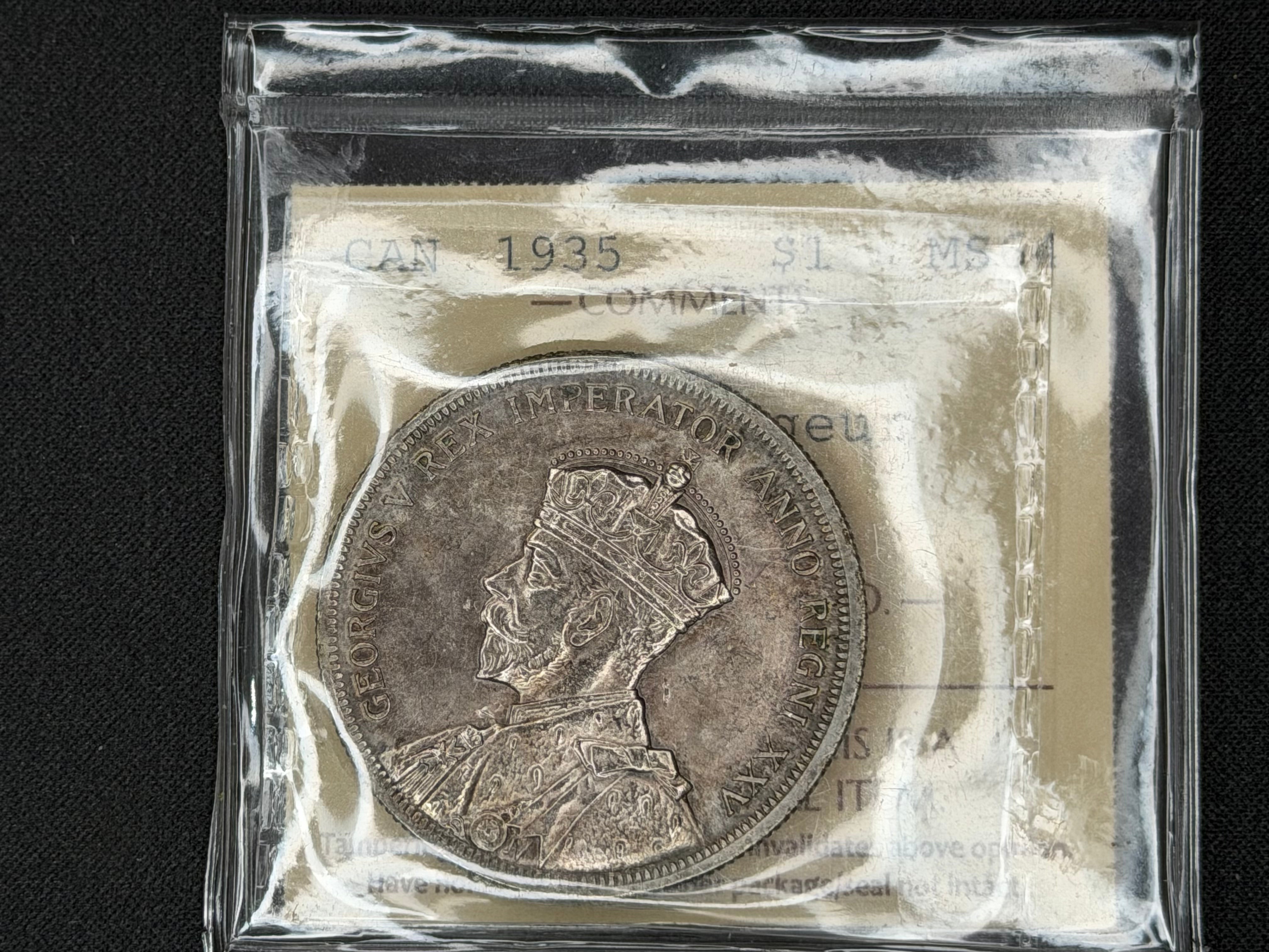 Canadian Silver Coin - Dollar - 1935 Double Voyager Toned - MS64 ICCS