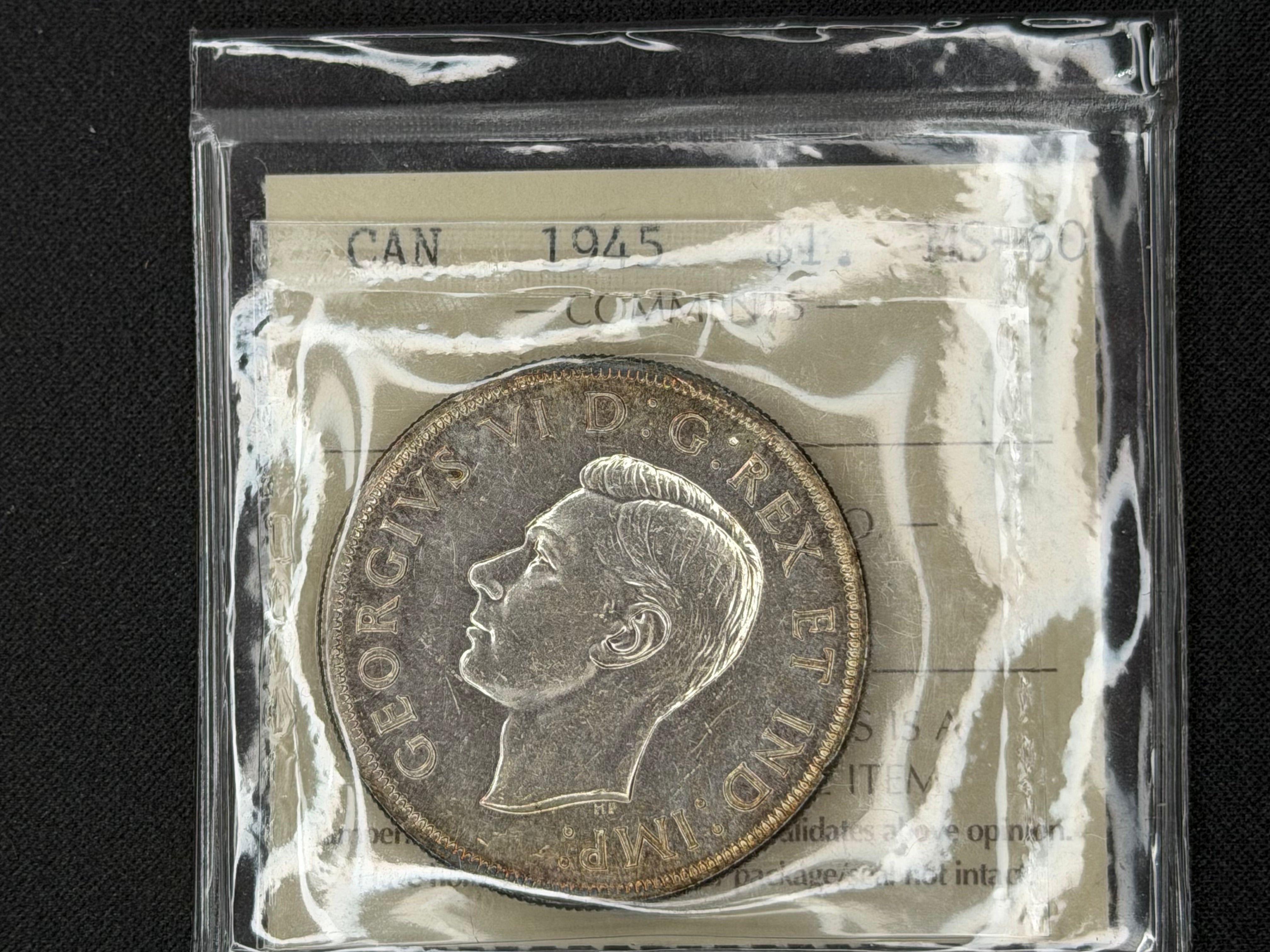 Canadian Silver Coin - Dollar - 1945 Toned - MS60 ICCS
