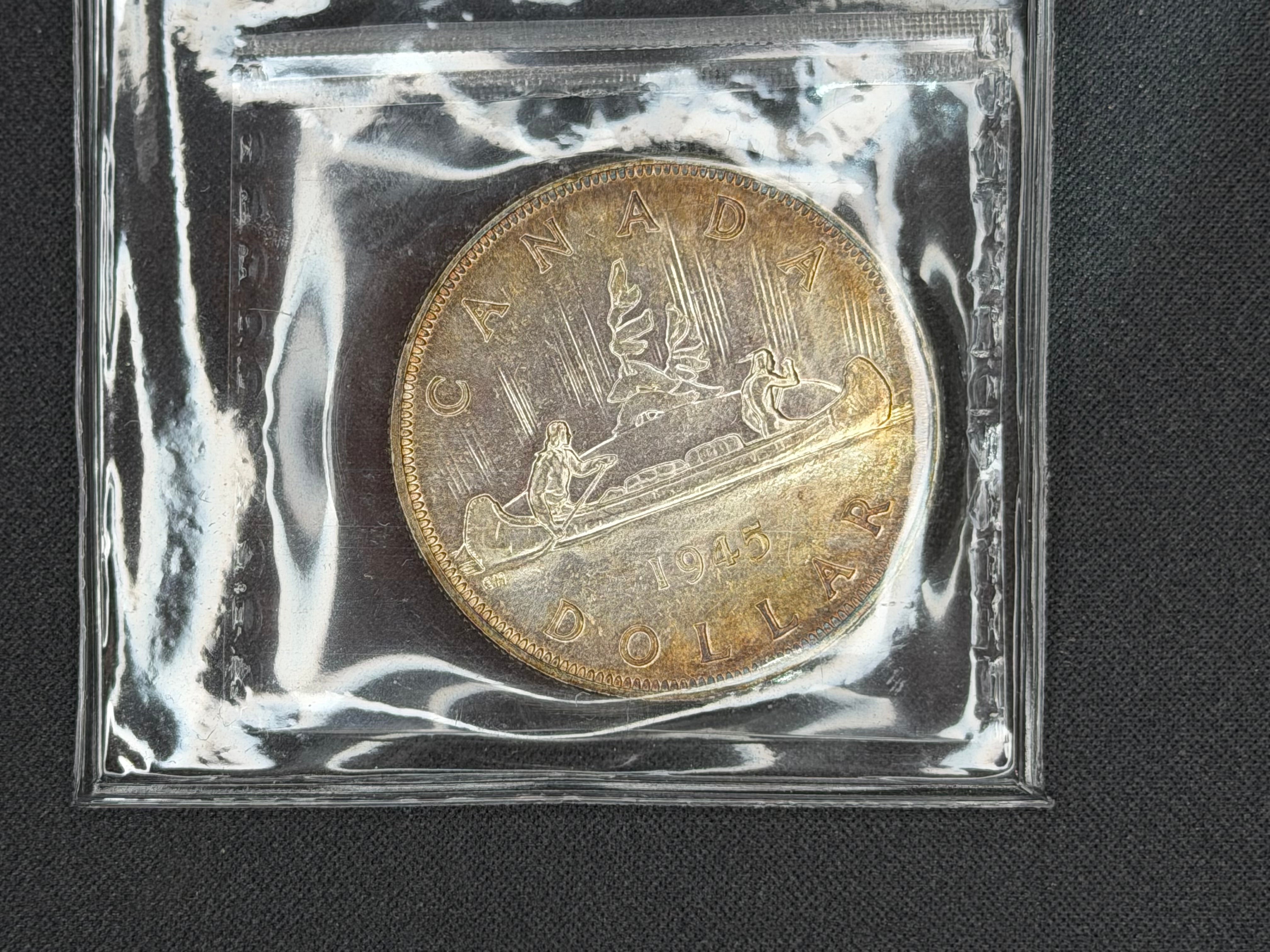 Canadian Silver Coin - Dollar - 1945 Toned - MS60 ICCS