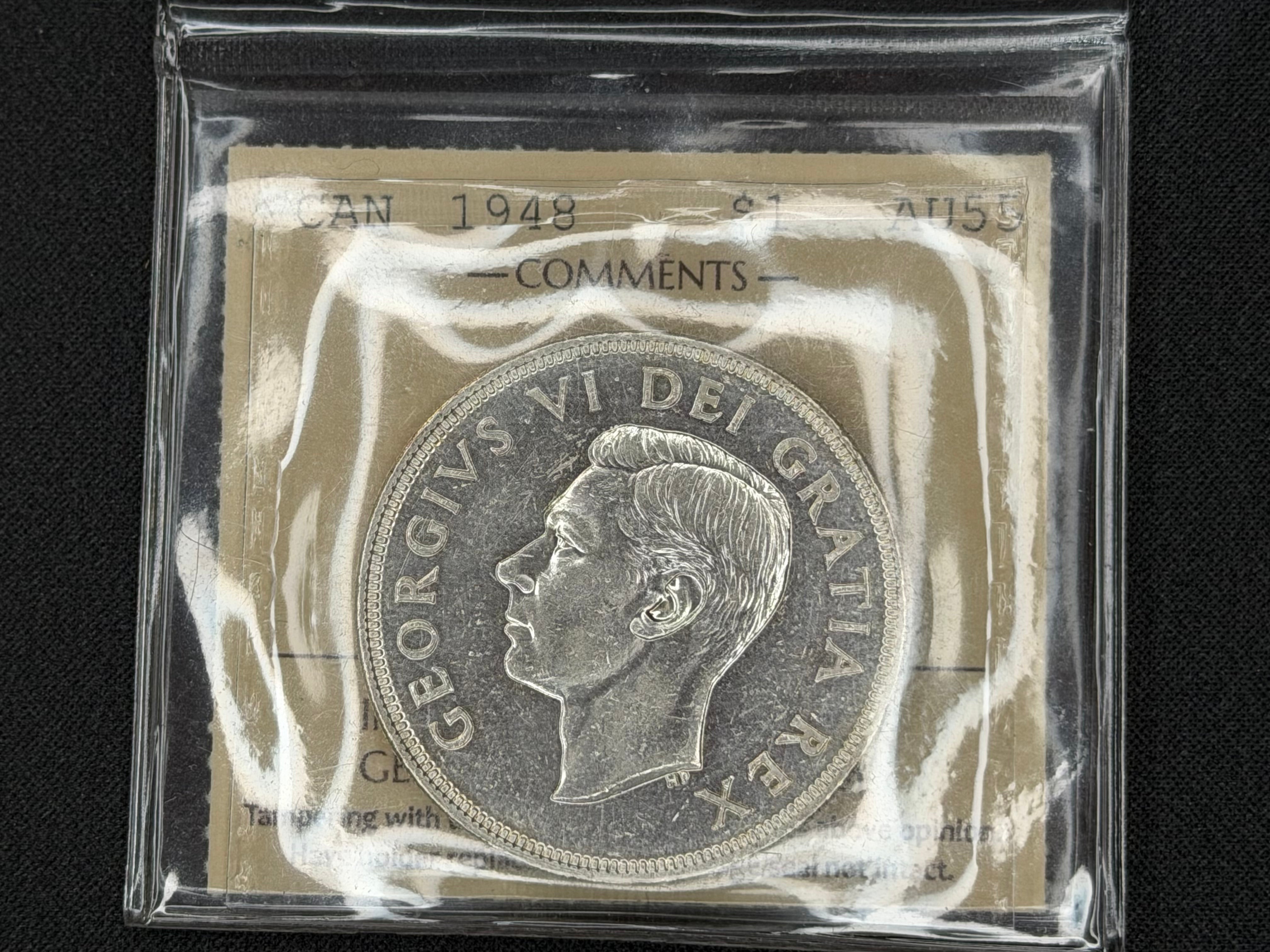 Key date - Canadian Silver Coin - Dollar - 1948 AU55 ICCS