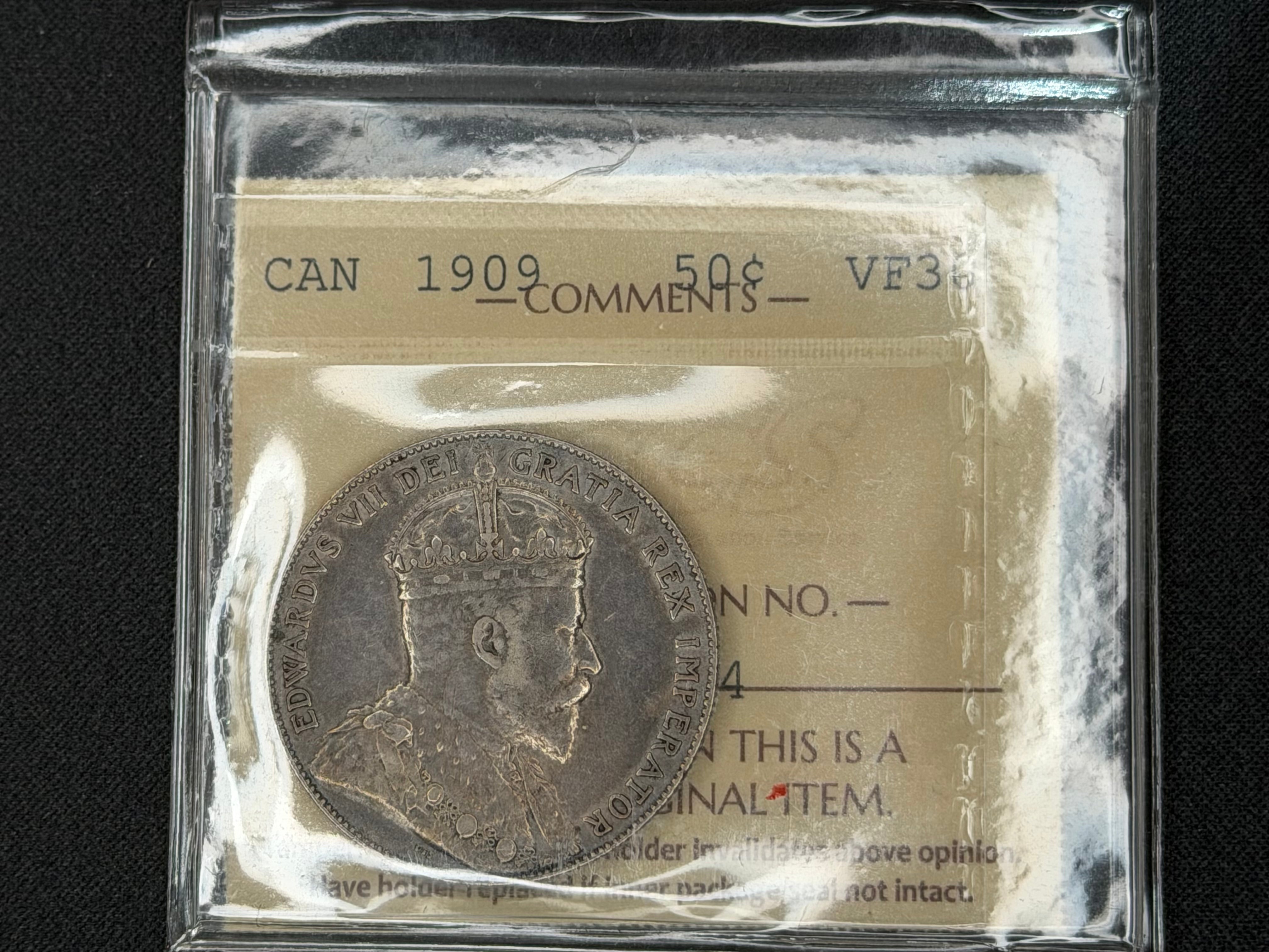 Canadian Silver Coin - 50 cents - 1909 VF30 ICCS