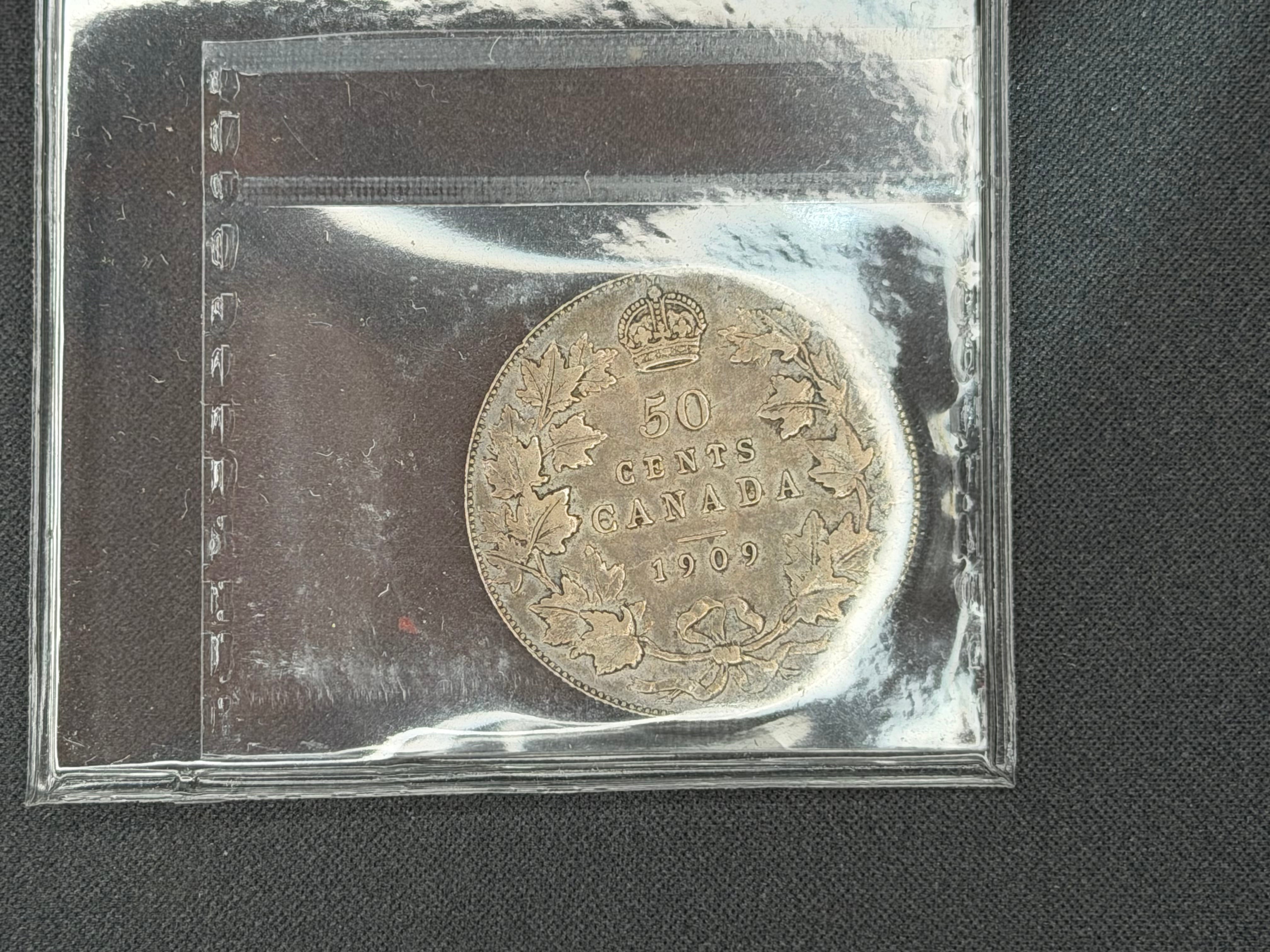 Canadian Silver Coin - 50 cents - 1909 VF30 ICCS