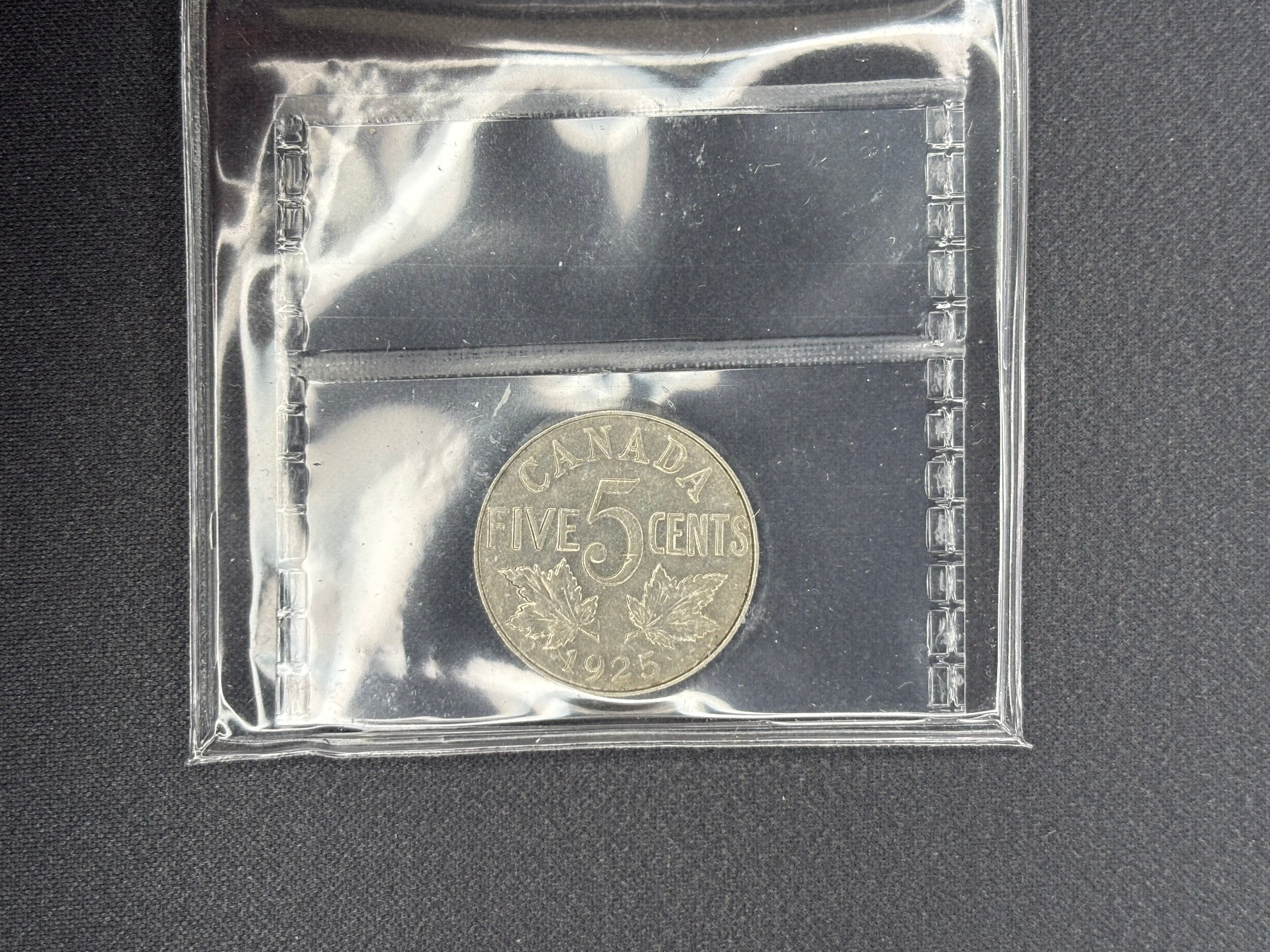 Key date - Canadian Coin - 5 cents - 1925 - EF40 ICCS